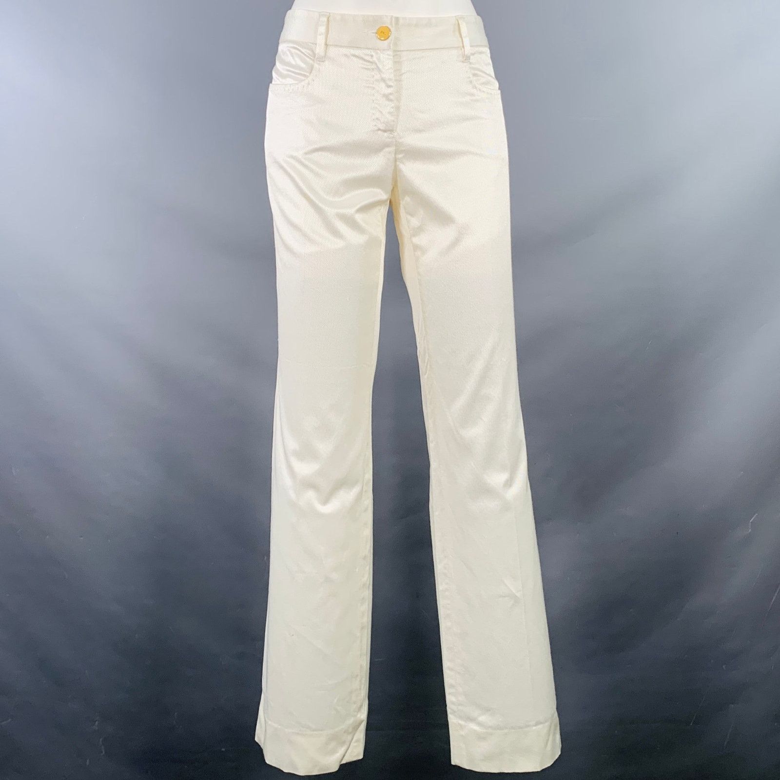 Dolce & Gabbana White Cotton Blend Twill Flat Front Straight Casual Pants Size 28" / US 6 / IT 42 - 1 Thumbnail