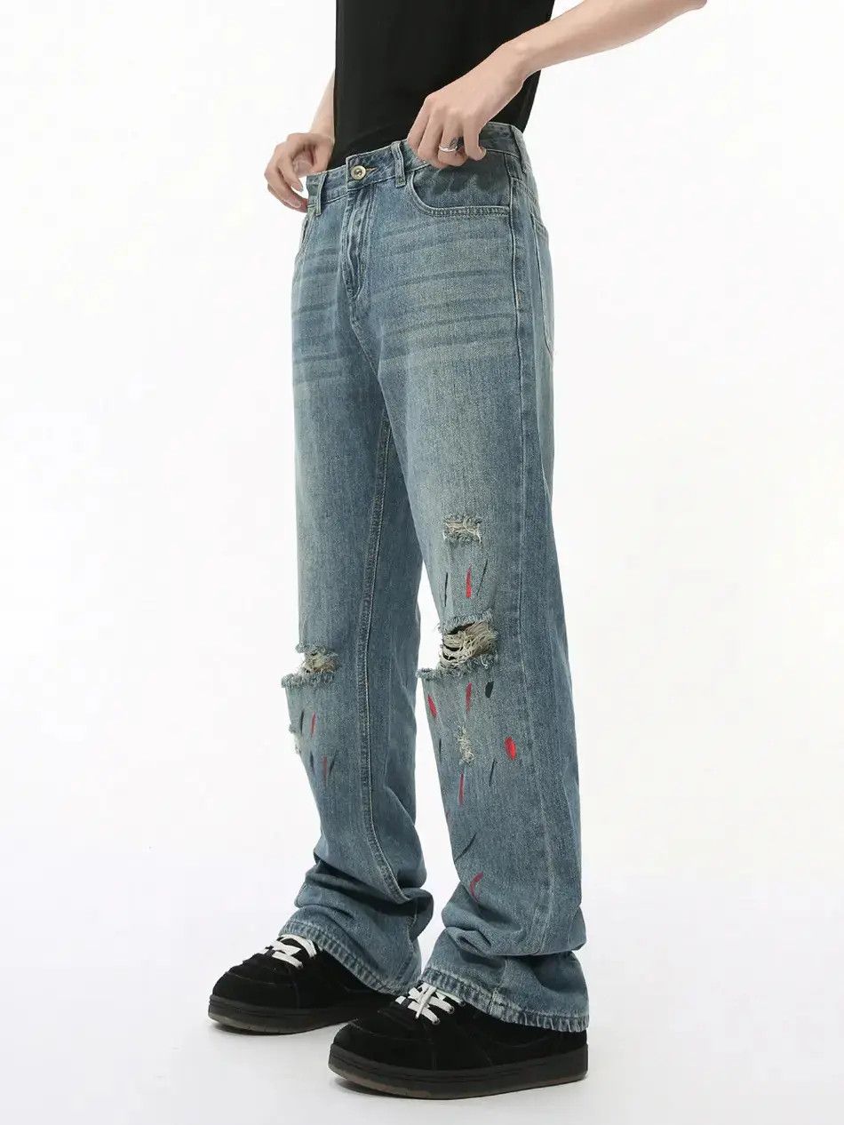 Japanese Brand Retro loose graffiti ripped jeans Size US 32 / EU 48 - 1 Thumbnail
