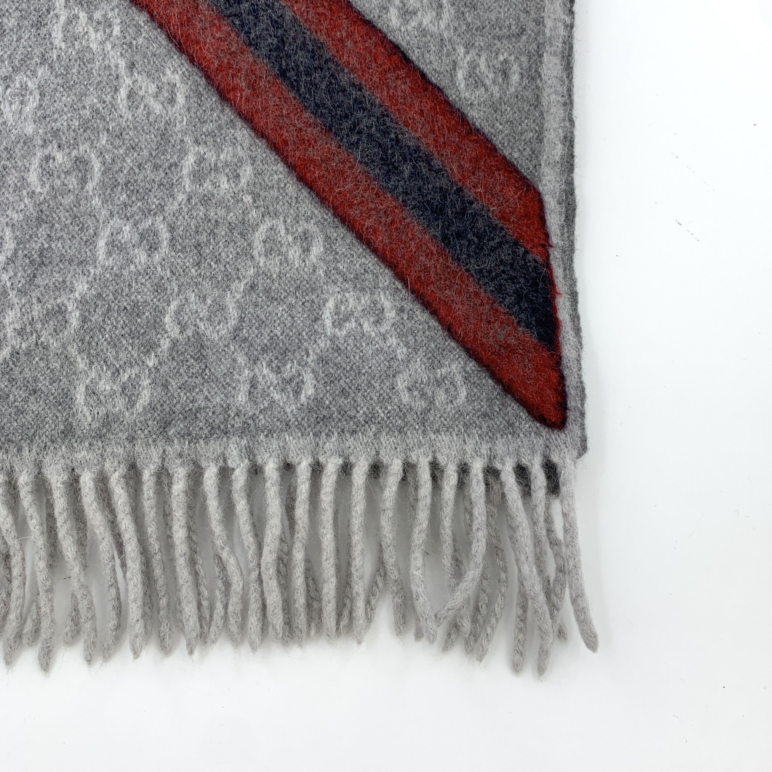 Gucci Gucci Stripe Monogram Wool Fringe Scarf Gray (190×37 cm) Size ONE SIZE - 4 Thumbnail