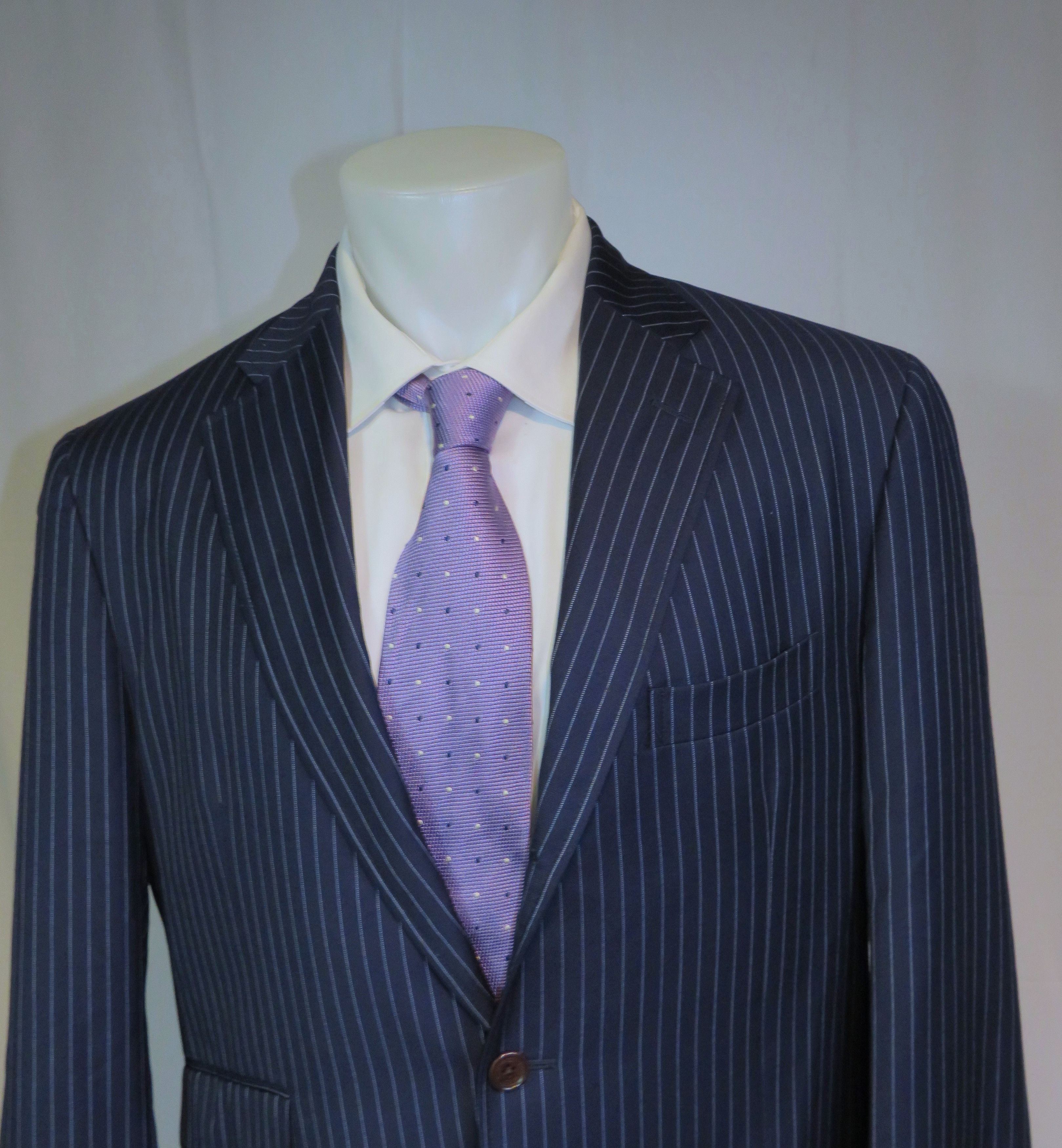 Etro Navy Blue Striped Flat Front Three Roll Two Suit 44 Size 44R - 4 Thumbnail