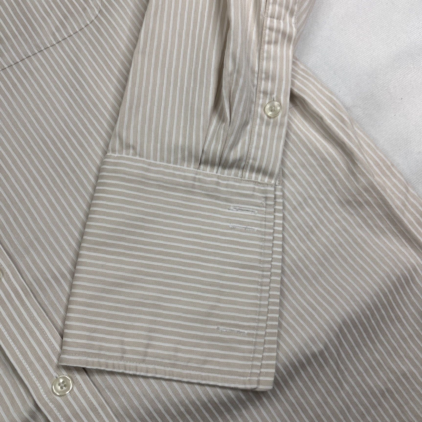 Tasso Elba Tasso Elba Dress Shirt Men L Regular Fit French Cuff Non-Iron Striped Beige Size 42R - 3 Thumbnail