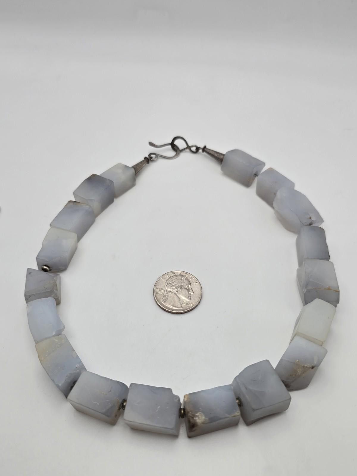 Sterling Silver Vintage Chunky Blue Chalcedony Necklace Set Sterling Cones Size ONE SIZE - 6 Thumbnail