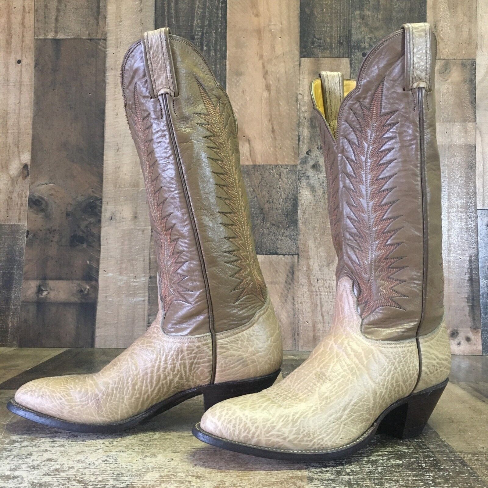 image of Tony Lama Vintage Gold Label Cowboy Boots Womens 7.5 C in Brown