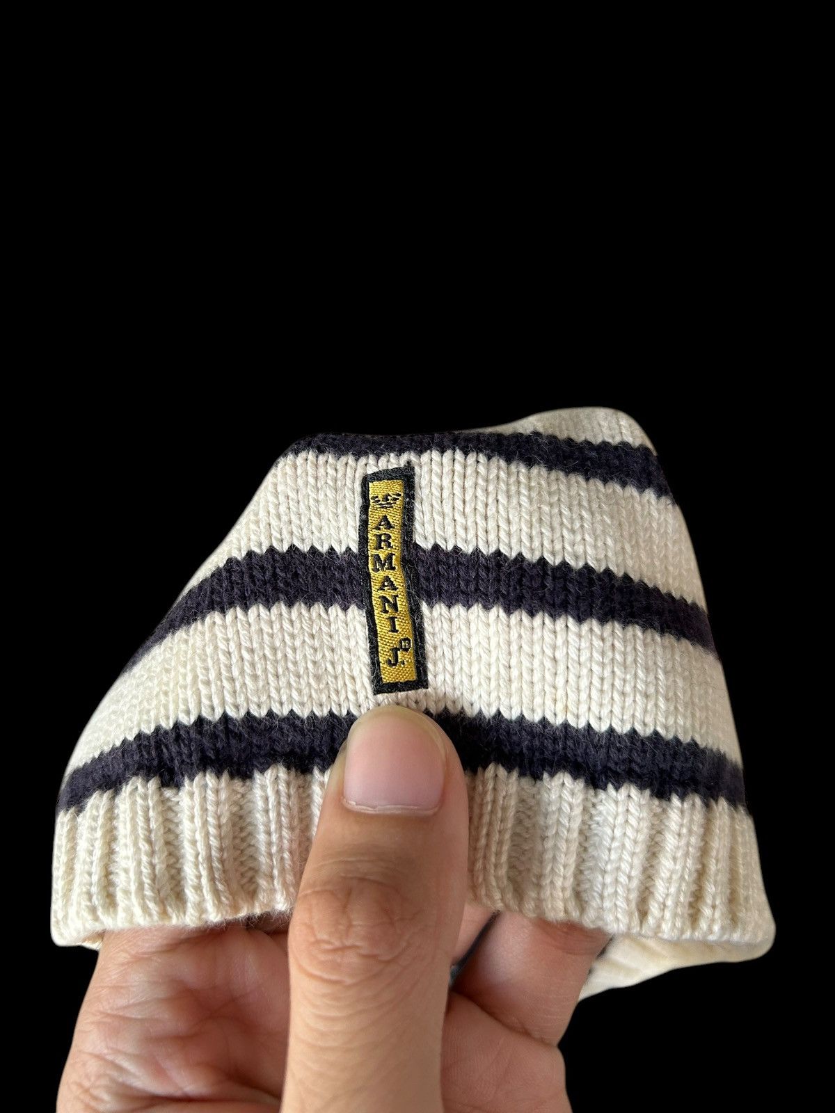 Armani × Designer × Vintage ARMANI J. made In Itlay stripe Knitt Beanie Size ONE SIZE - 6 Thumbnail