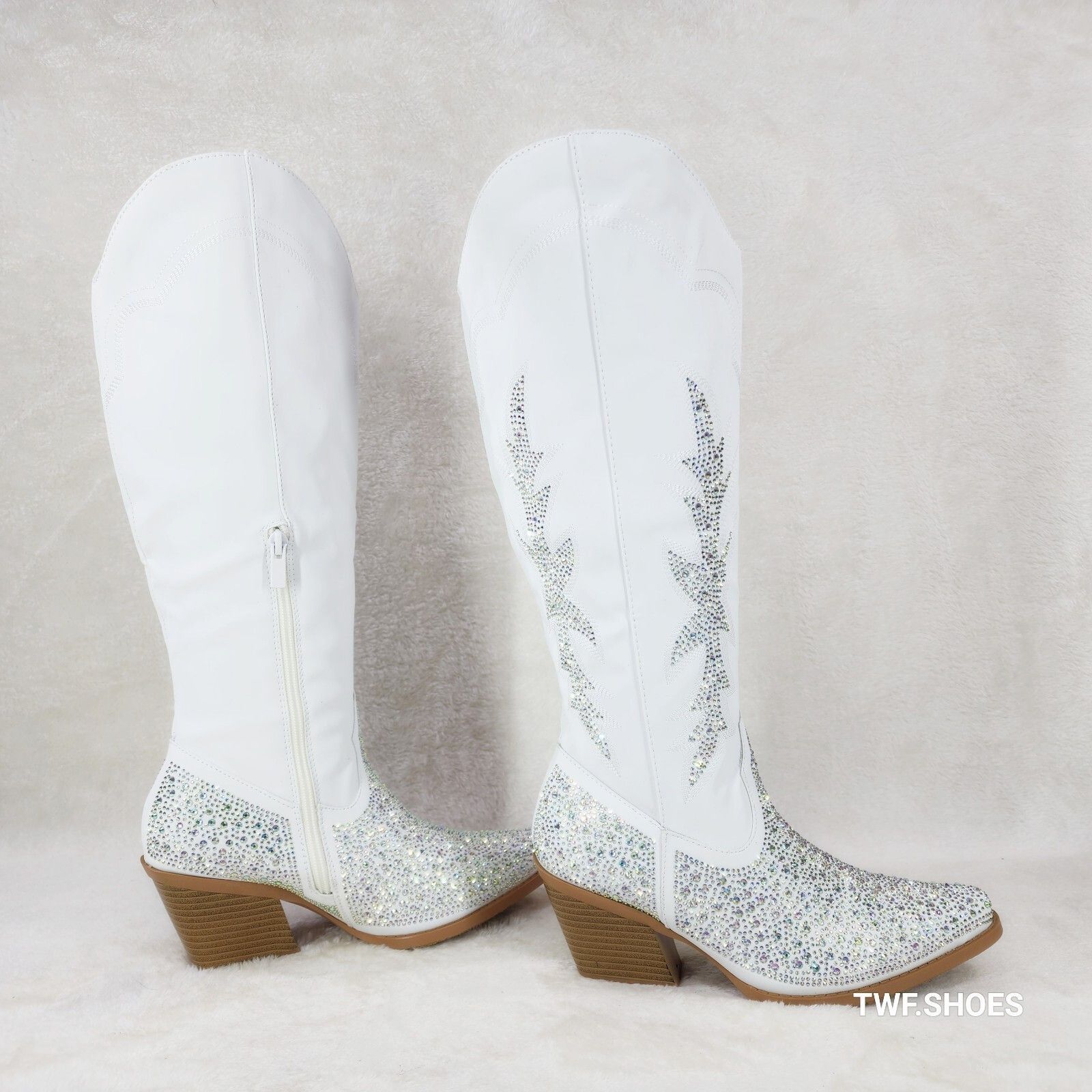 Other Annie White Leatherette With Rhinestones Country Glam Wester Size US 10 / IT 40 - 1 Thumbnail
