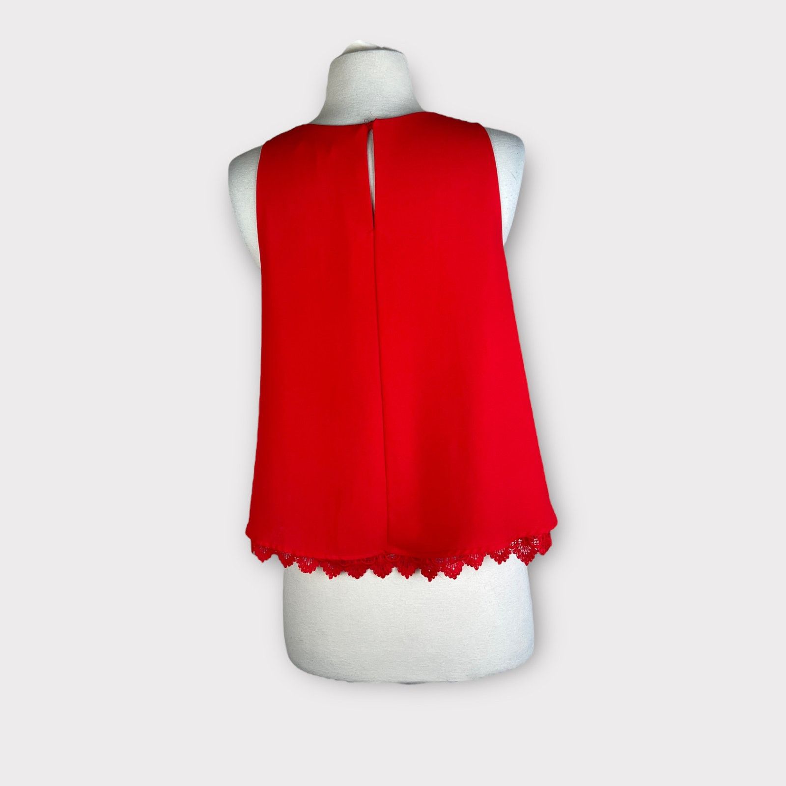 Nordstrom Lush Lace Layered Hem Tank | Red Orange | Medium Size M / US 6-8 / IT 42-44 - 3 Thumbnail