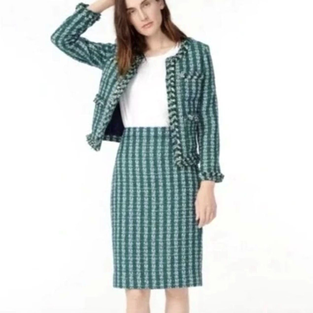 J.Crew J. Crew No. 2 Pencil Skirt in Emerald Tweed Size 00 Size 24" / US 00 / IT 34 - 2 Thumbnail