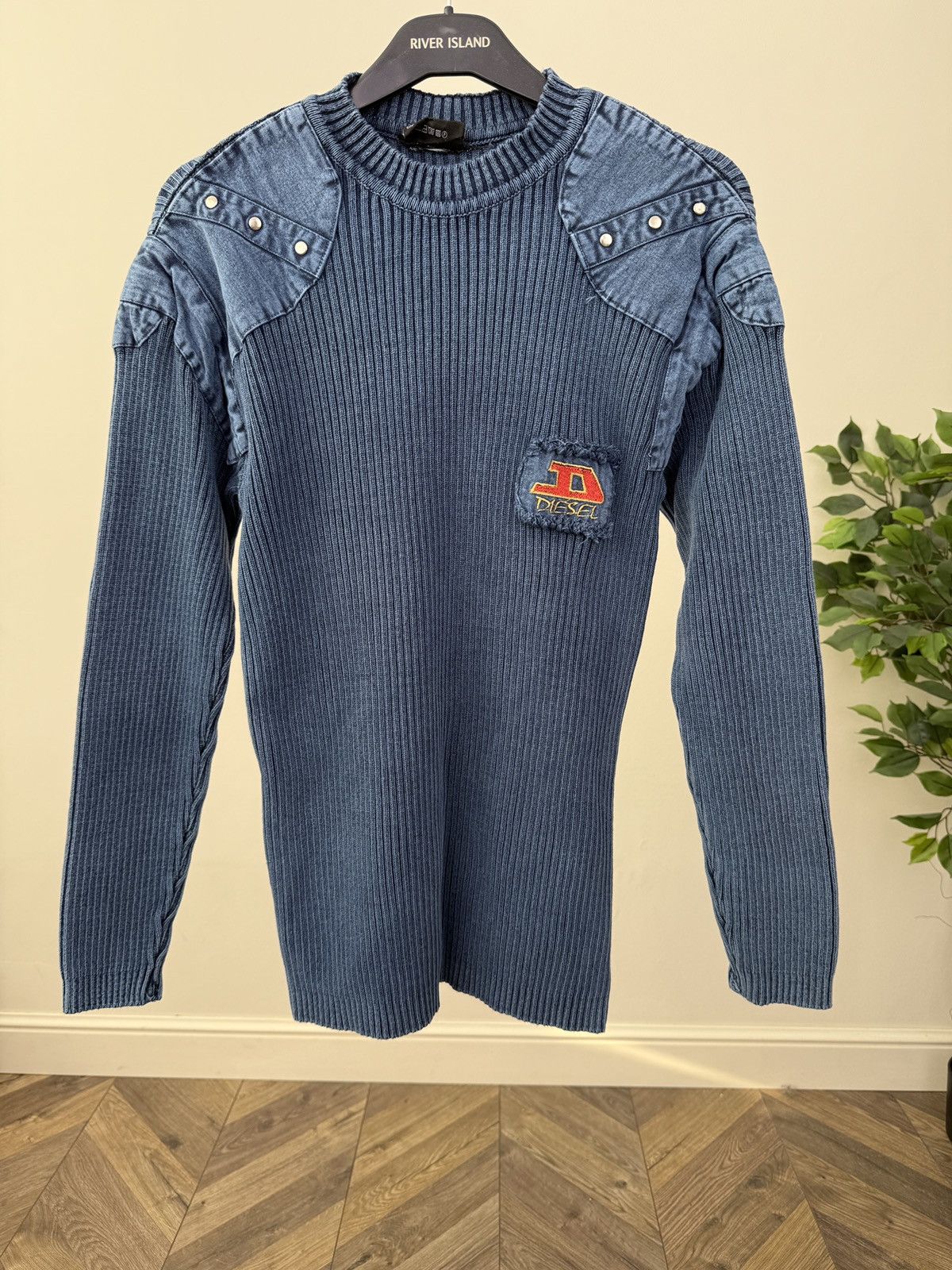 Diesel Vintage Diesel Y2K Ribbed Knit Sweater Denim Detail Logo Size US L / EU 52-54 / 3 - 2 Thumbnail