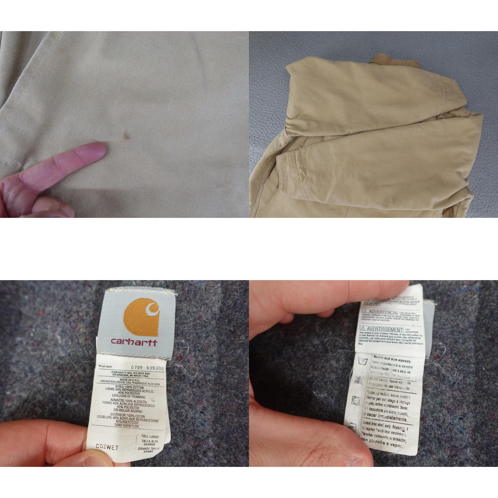 Carhartt VINTAGE Carhartt Jacket Mens LT Beige Duck Canvas Chore Coat Fire Flames Hand-Painted Logo Pockets Lined Insulated Workwear Size US L / EU 52-54 / 3 - 10 Thumbnail