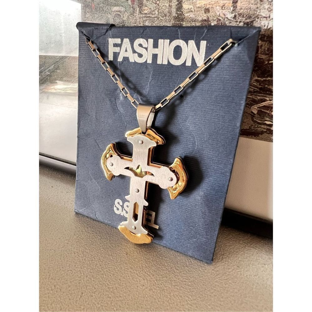 NBDN Nobrandedon Stainless Steel Triple Layer Cross Pendant Necklace Size ONE SIZE - 4 Thumbnail