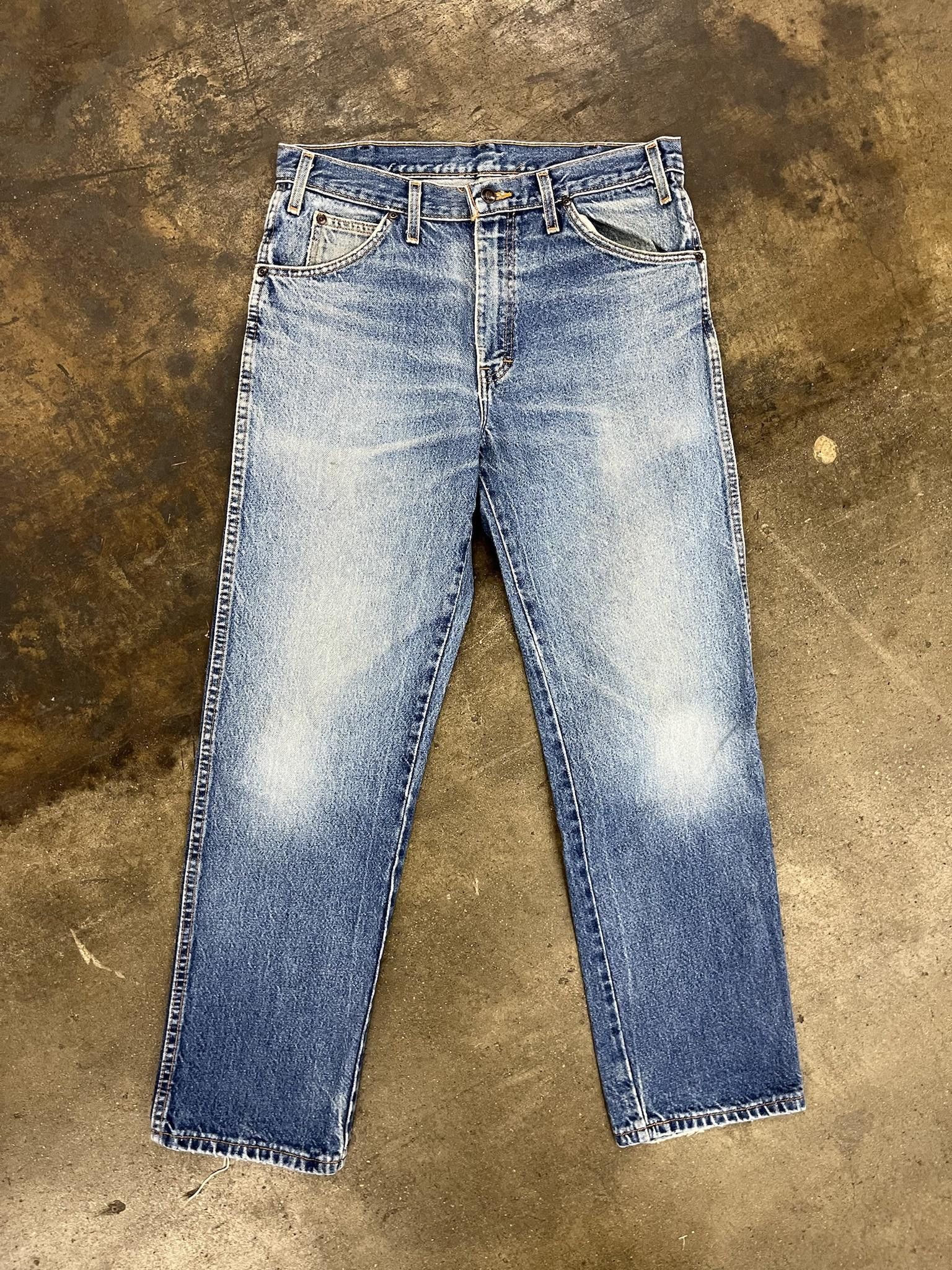 image of 2000's Dickies Regular Fit Lightwash Denim (Right Leg Ash Stain) in Blue, Men's (Size 33)