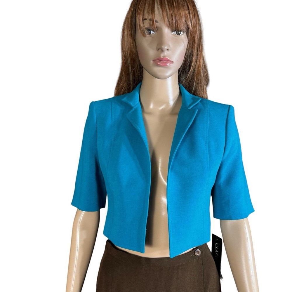 Anne Klein NWT New Anne Klein Short Sleeve Crop Open Front Turquoise J Size XS / US 0-2 / IT 36-38 - 1 Thumbnail