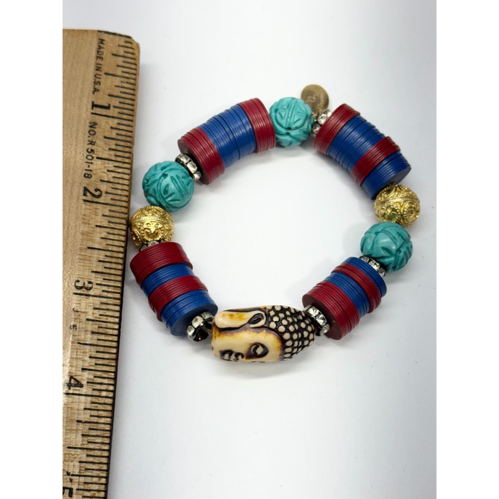 Vintage Vintage record bead rhinestone Buddha stretch bracelet Size ONE SIZE - 6 Thumbnail