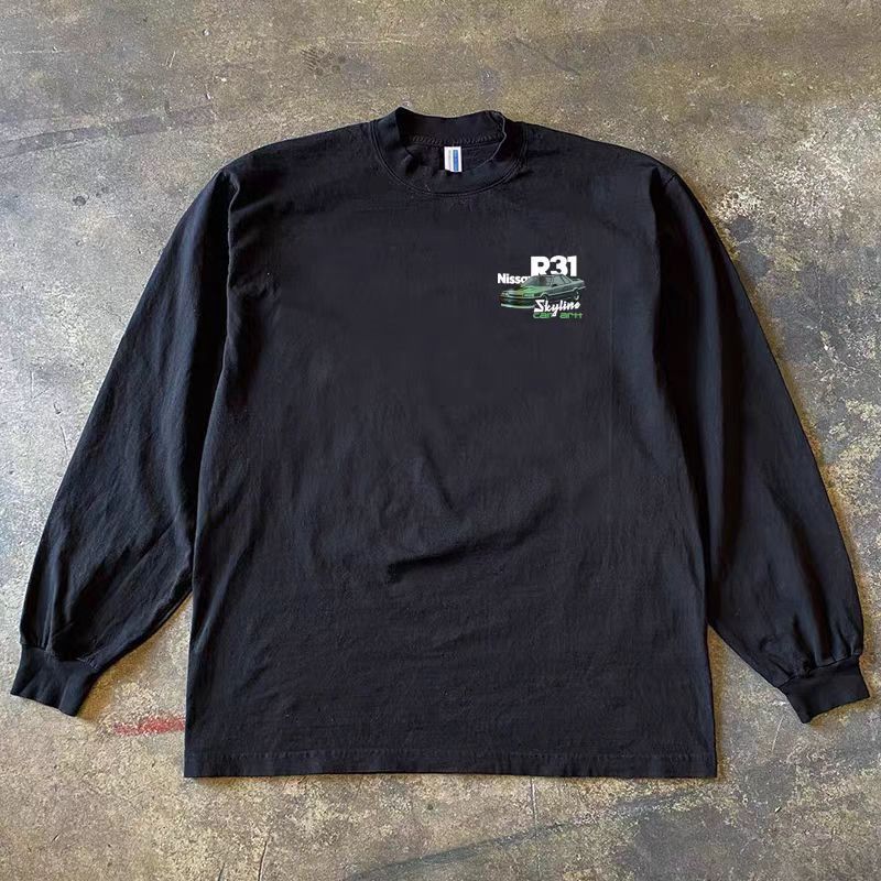 Japanese Brand Black casual retro car print long sleeve t-shirt Size US M / EU 48-50 / 2 - 2 Thumbnail