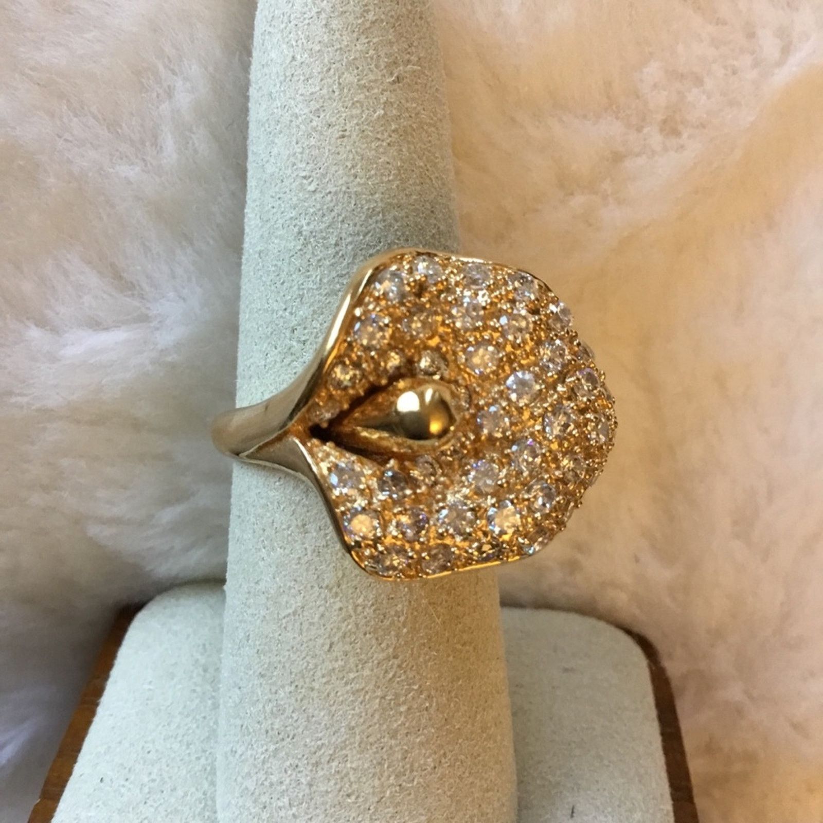 Other Gold Lily Crystal Statement Cocktail Ring Size ONE SIZE - 1 Thumbnail