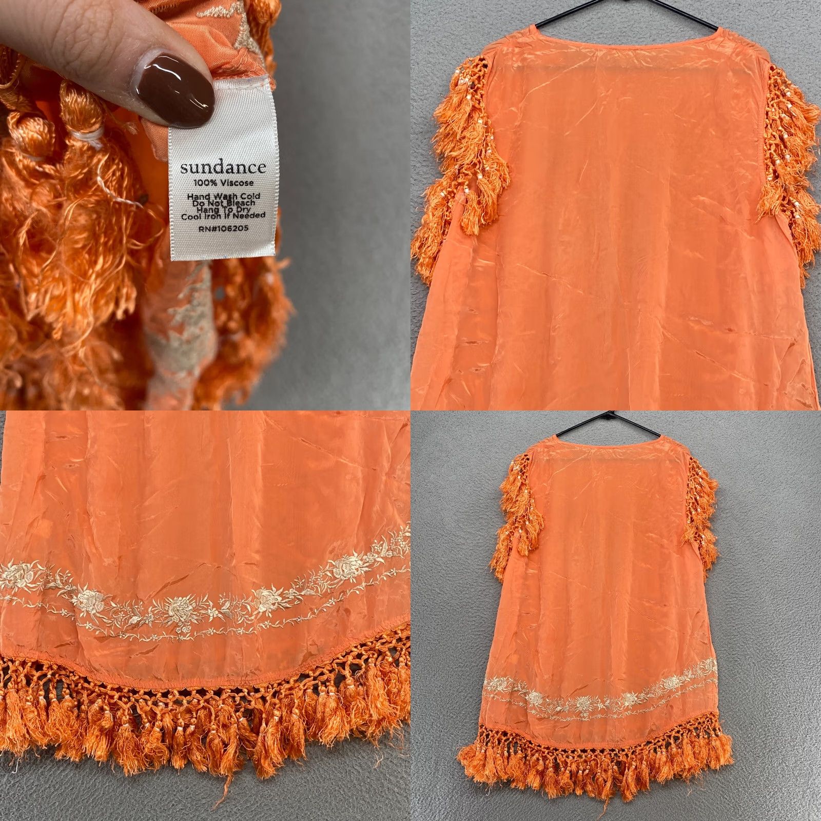 Vintage Sundance Boho Tassel Shift Dress Womens Small Embroidered Beach Resortwear Orange Viscose Summer Casual Size S / US 4 / IT 40 - 8 Thumbnail