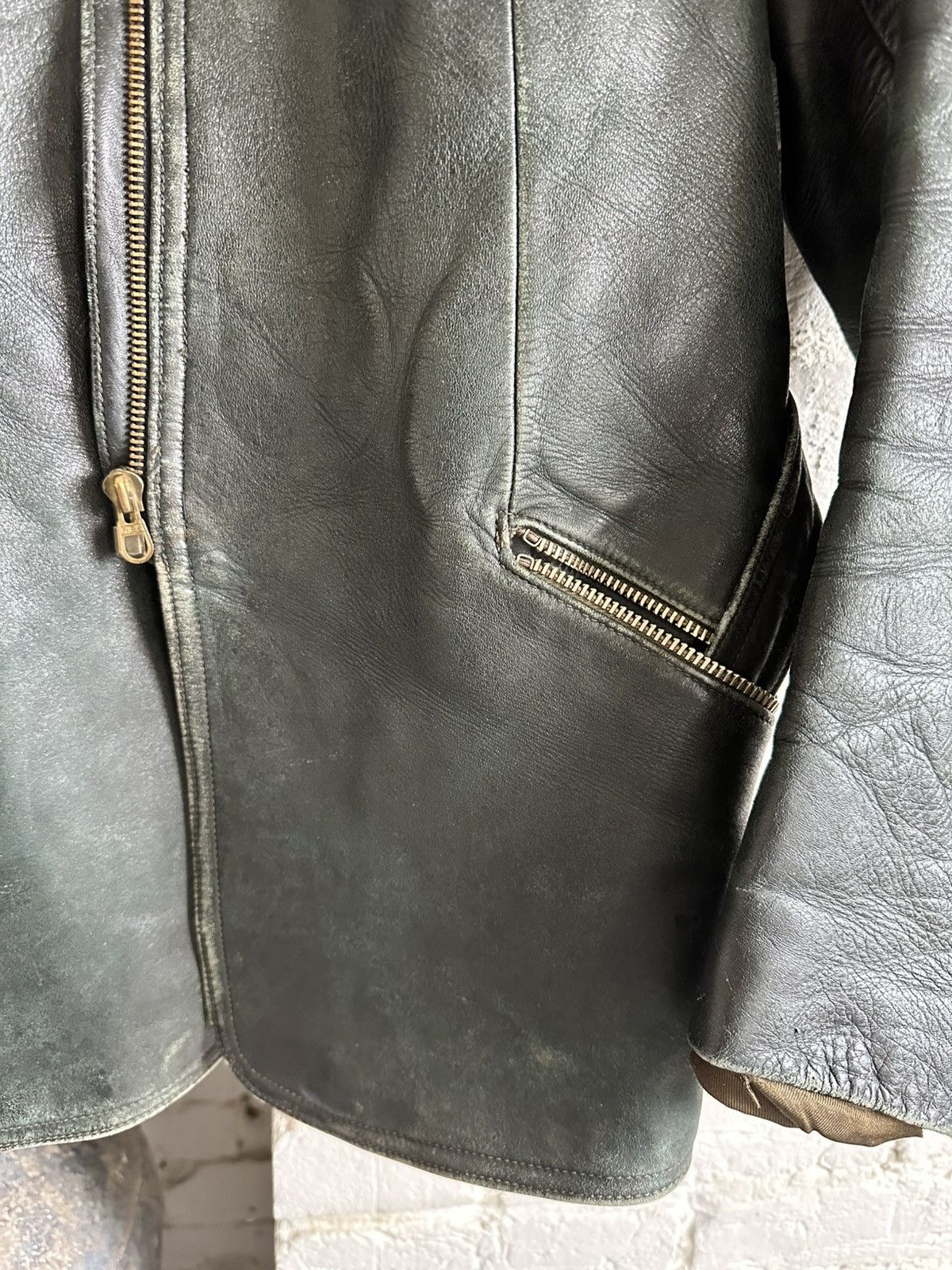Vintage Vintage German Leather Jacket Biker Style Dark Green Size US L / EU 52-54 / 3 - 4 Thumbnail