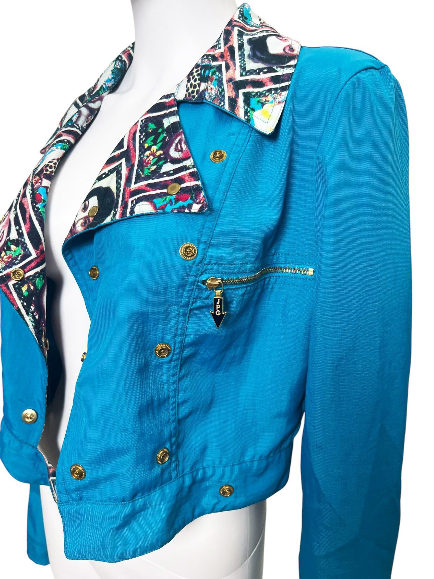 Jean Paul Gaultier AW1995 Blue "Faces" Biker Jacket Size M / US 6-8 / IT 42-44 - 6 Thumbnail