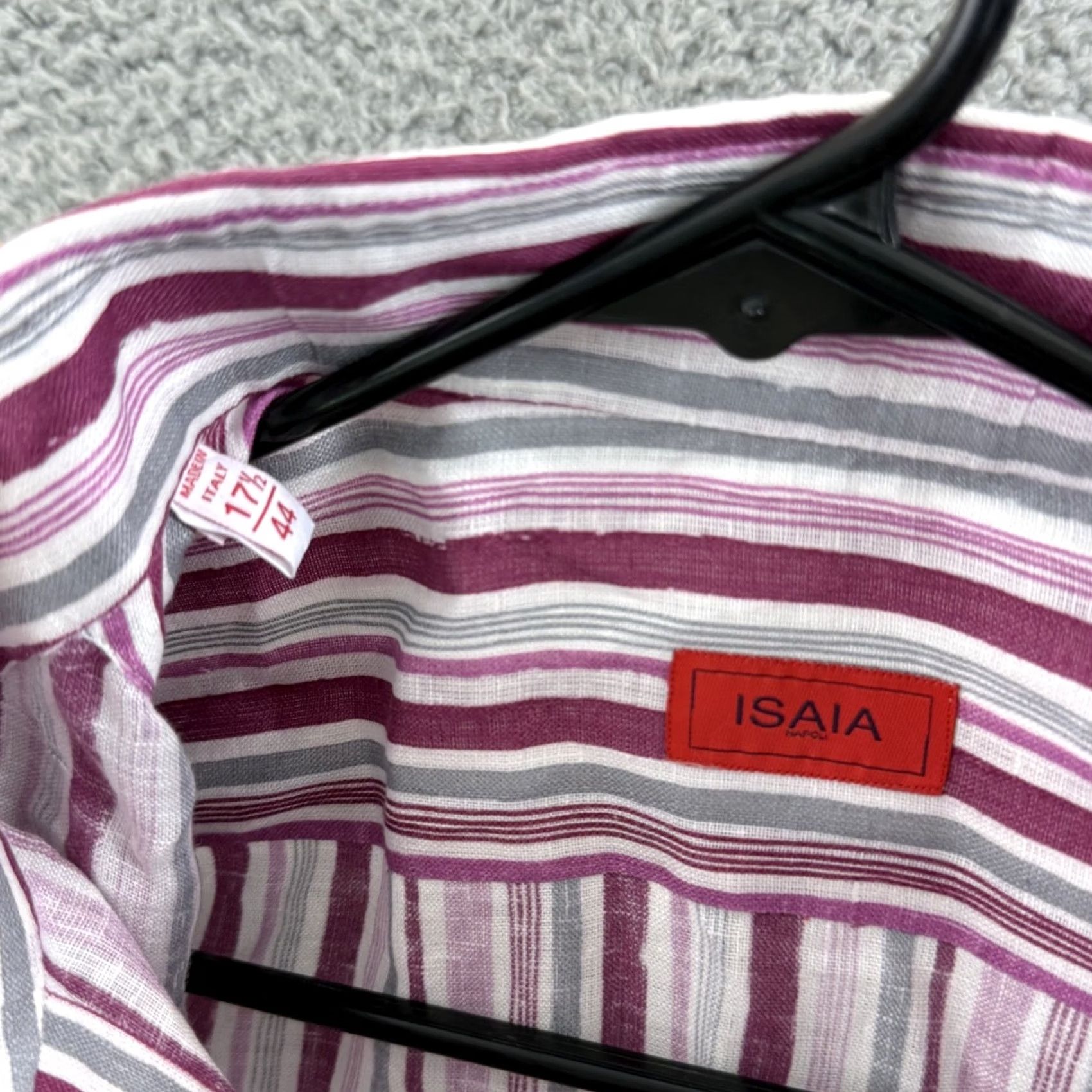 Isaia Isaia Shirt Mens 17.5 Pink Striped Linen Long Sleeve Collared Dress Button Preppy Size 48R - 6 Thumbnail