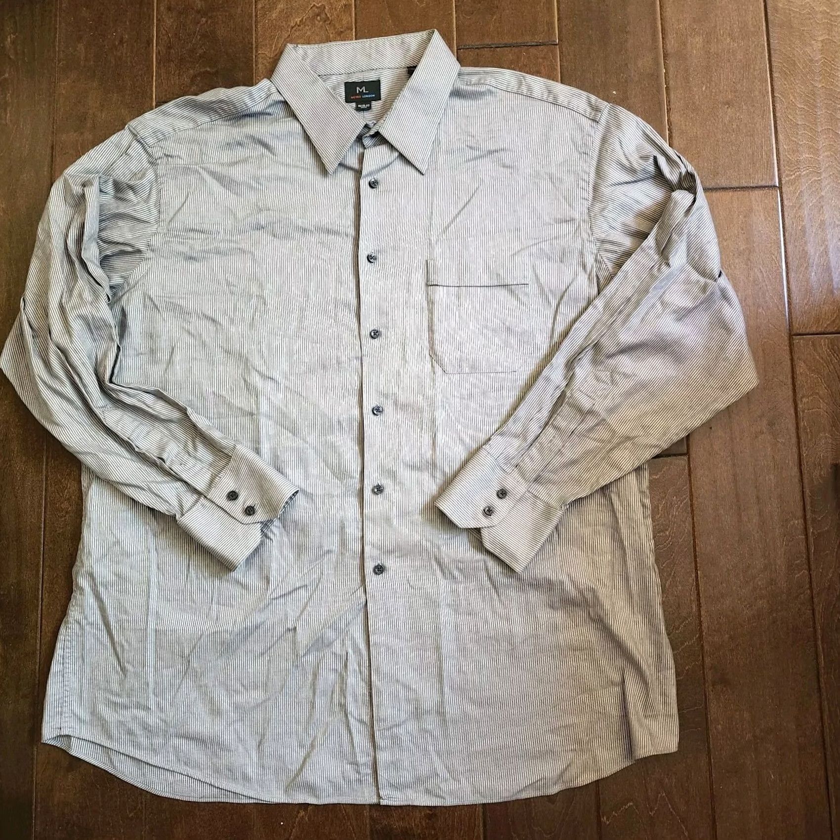 Etro Metro London Shirt Mens 34/35 Gray Men Striped Button Dress Size Size 34R - 2 Thumbnail