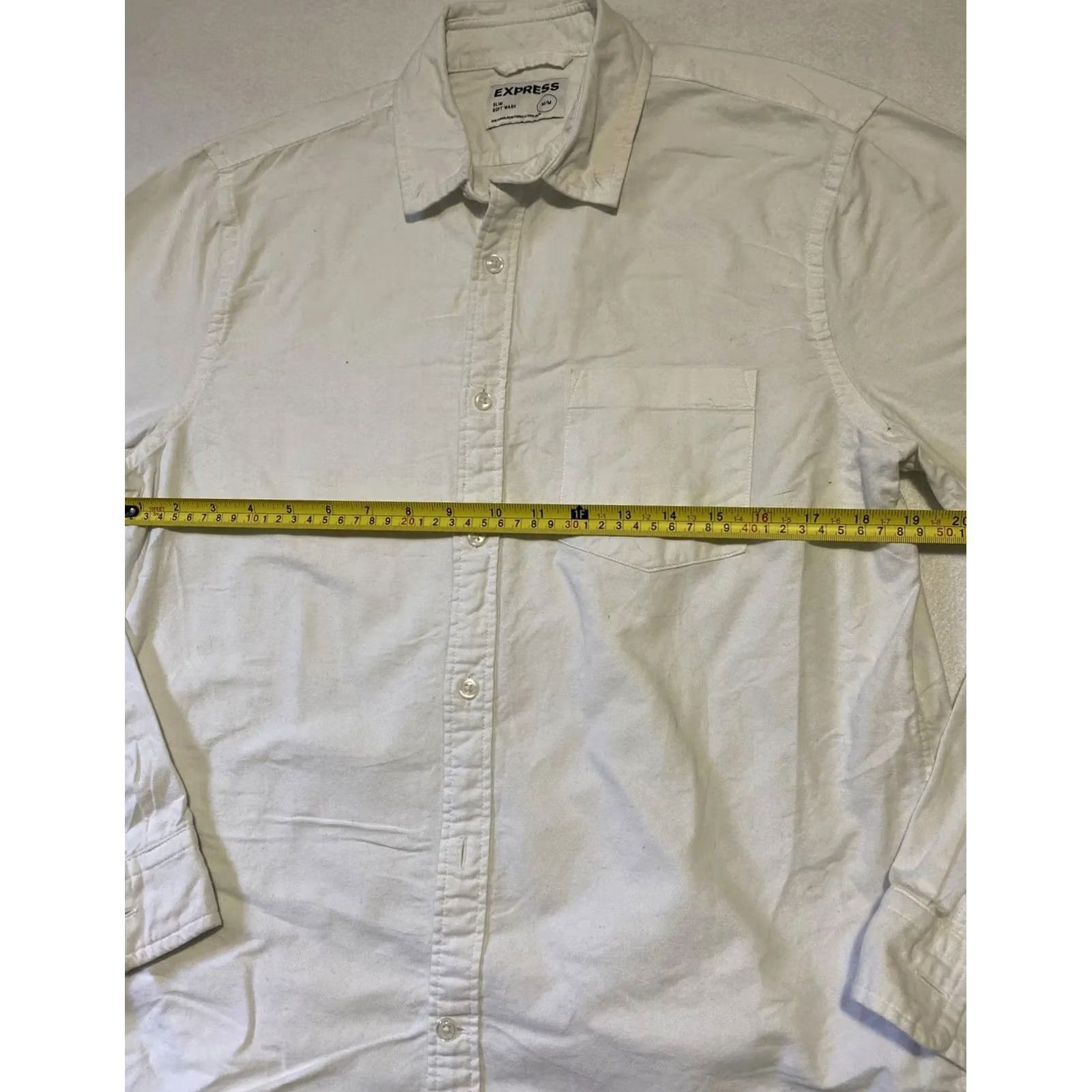 Express Express Dress Shirt Men 15-15.5 Med Regular White Spotted Long Sleeve Button Cotton 100% Collared Buttoned Shirt Mens Size 40R - 7 Thumbnail
