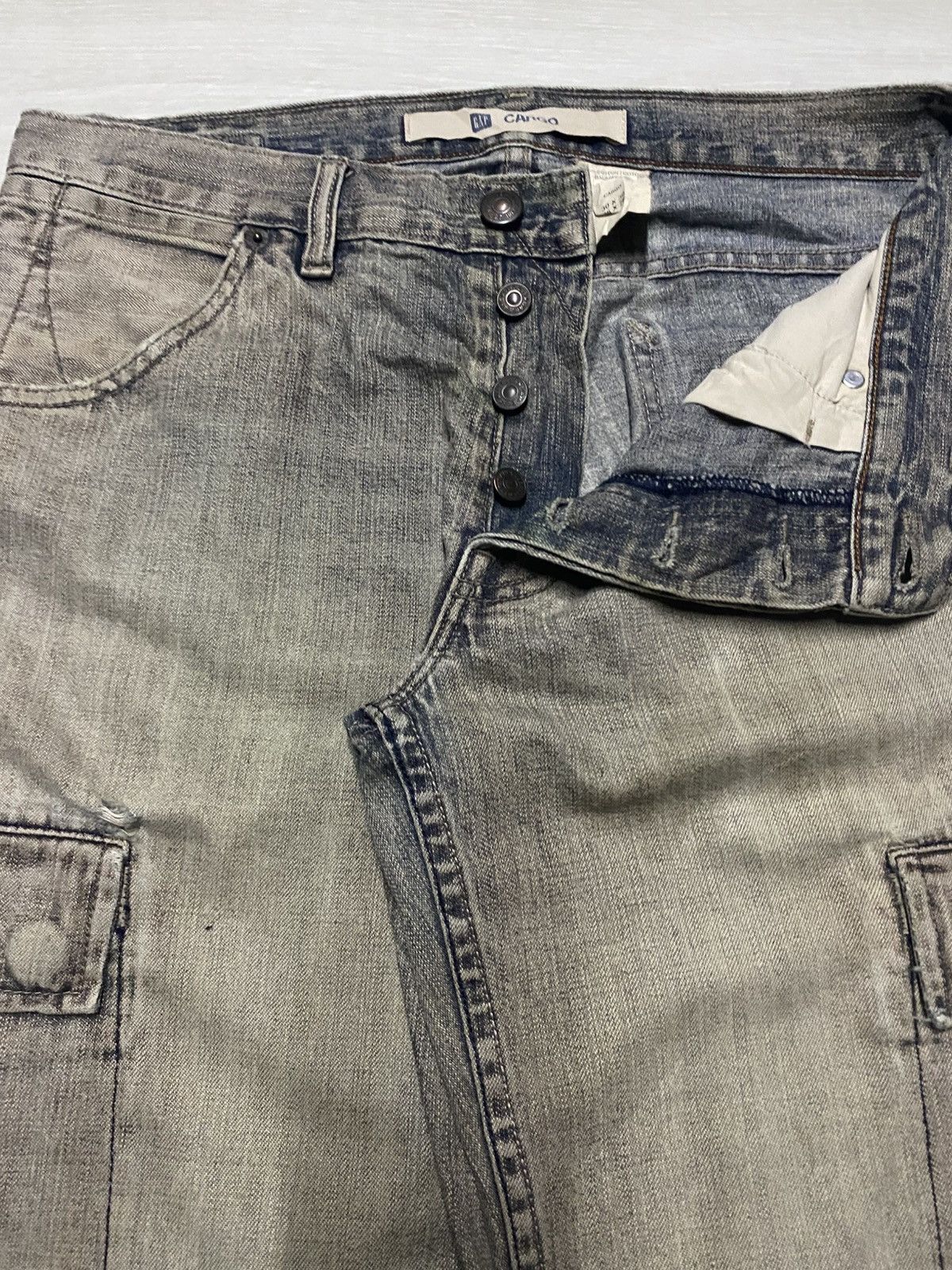 Gap × Yeezy Vintage Gap Cargo Denim Distressed Loose Jeans Size US 31 - 9 Thumbnail