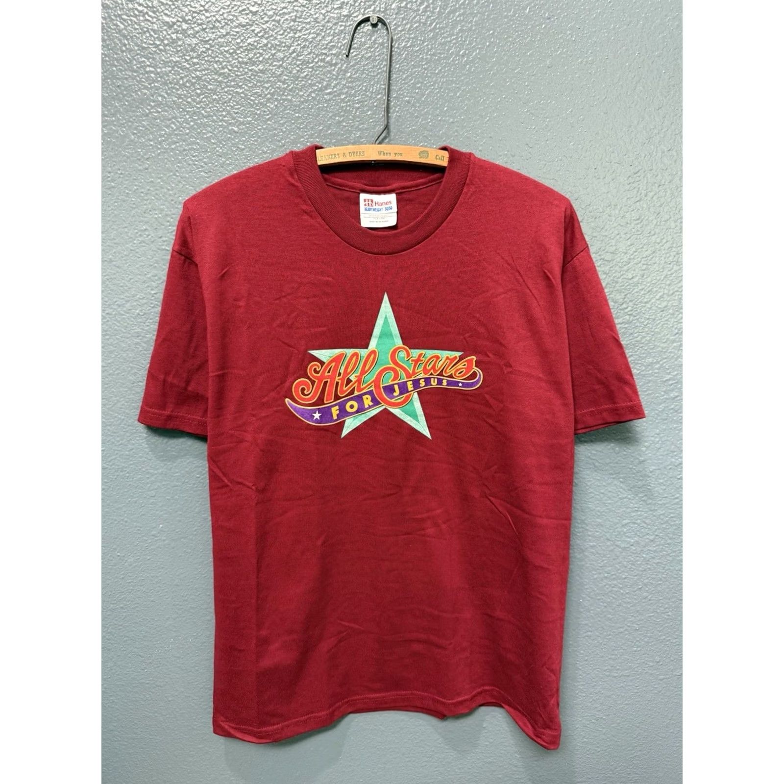 Hanes VINTAGE Hanes T-Shirt Red Jesus All Stars Tee Shirt M Mens Medium Red Stars 90s 00s Size US M / EU 48-50 / 2 - 3 Thumbnail