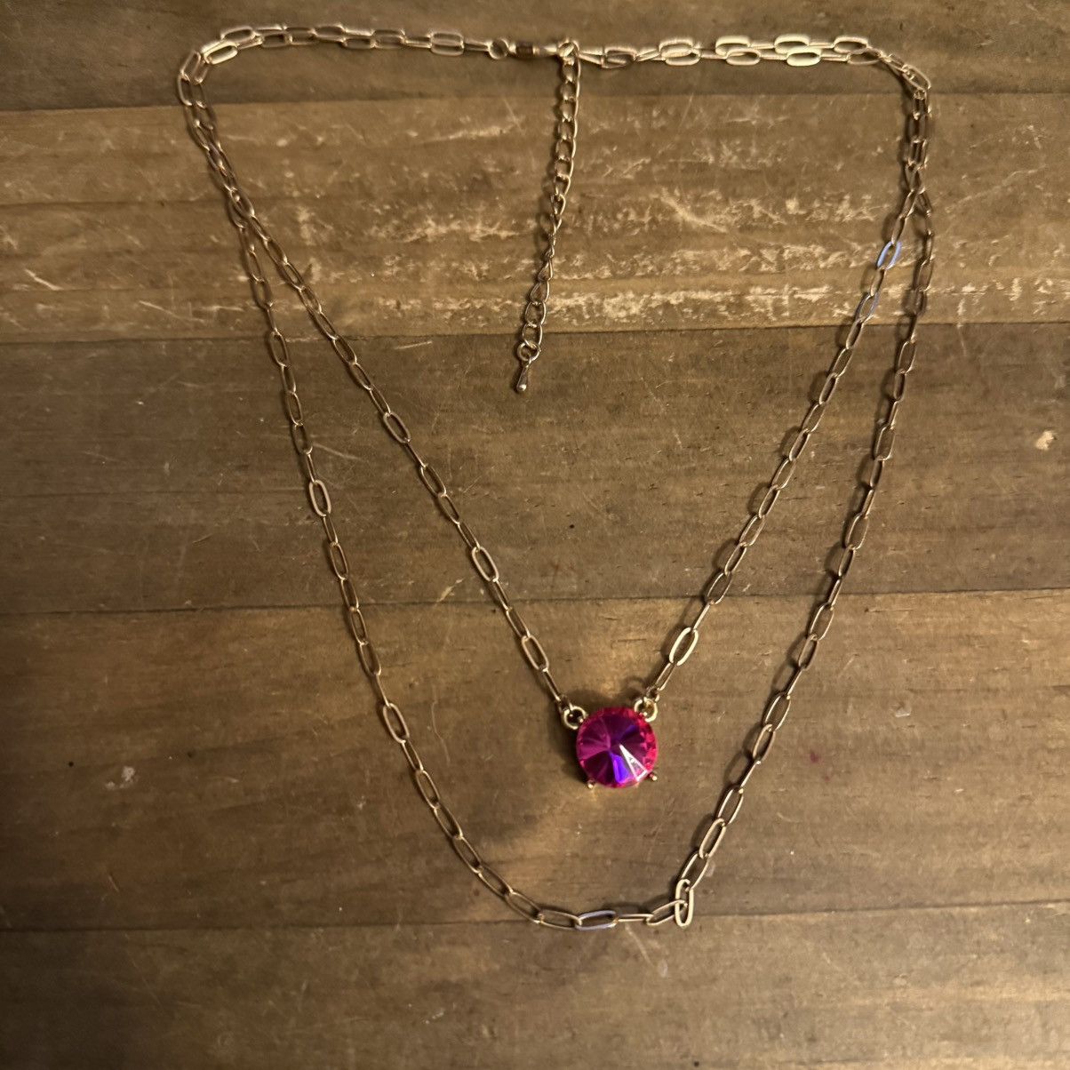 Other Gold tone layered hot pink gemstone pendant necklace Size ONE SIZE - 3 Thumbnail