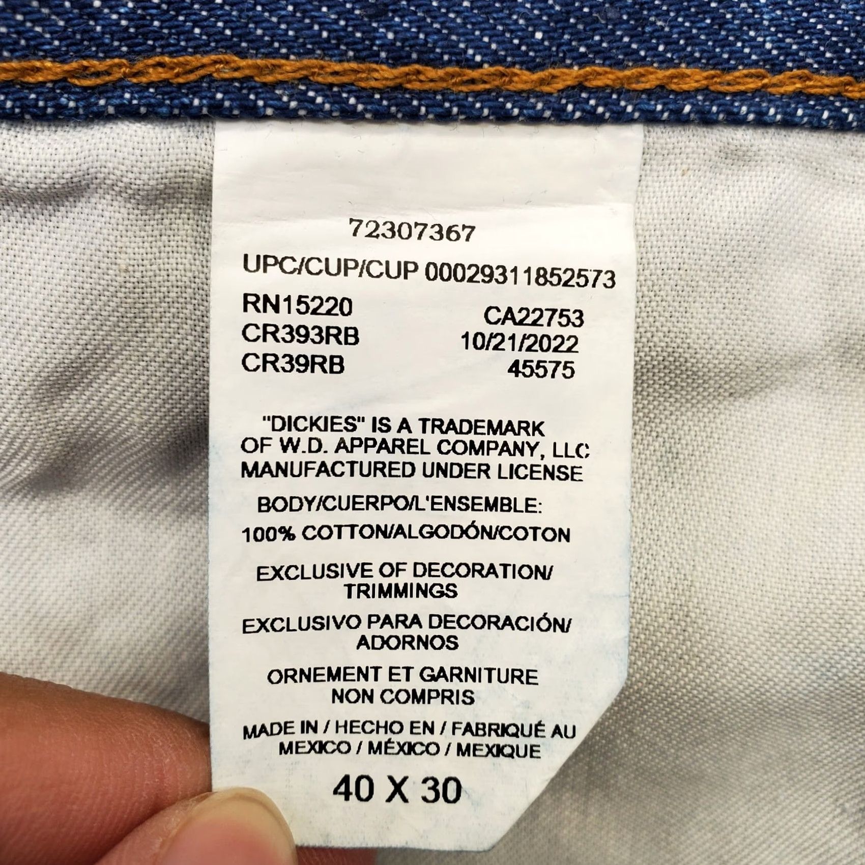 Dickies Dickies Jeans Mens 40x30 Blue Denim Boho Industrial Relaxed Fit Wide Leg CR39RB Mens Size 40 Blue Denim 5-Pocket Relaxed Fit Jeans Size US 40 / EU 56 - 7 Thumbnail
