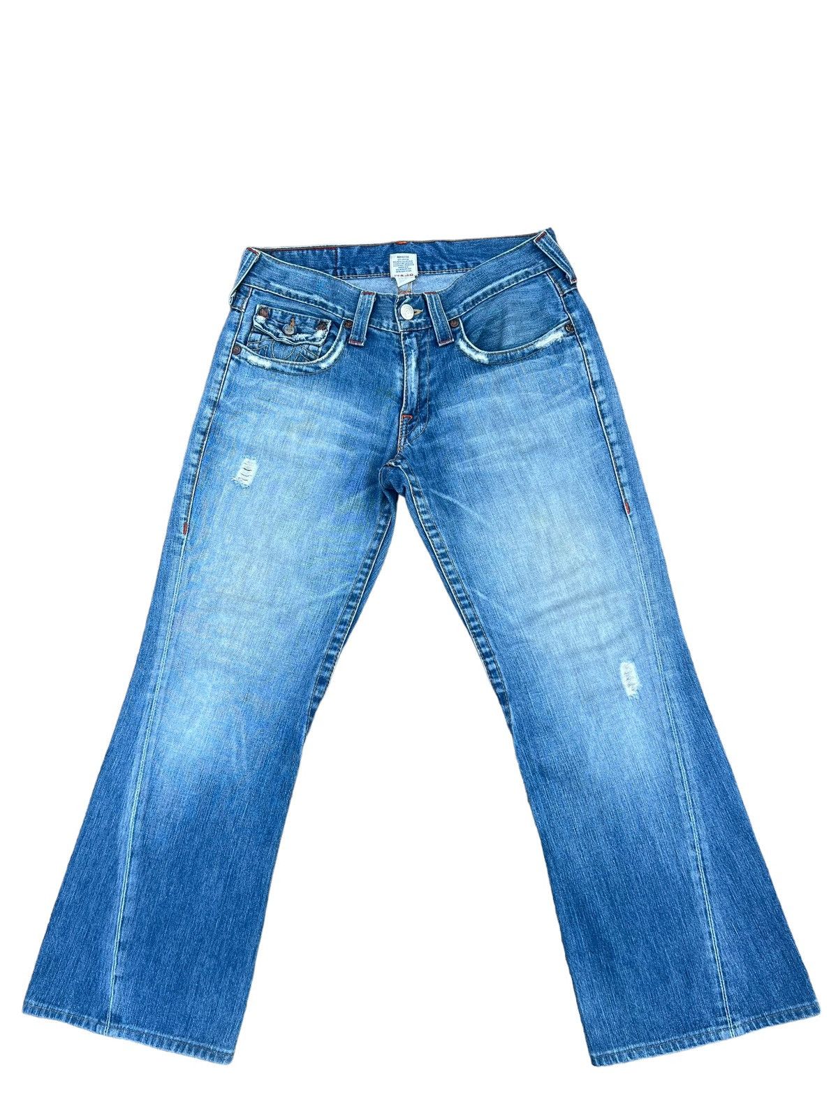 True Religion Vintage 00s TR Joey Distress Fade Mud Denim Flare Jeans Size US 32 / EU 48 - 1 Thumbnail