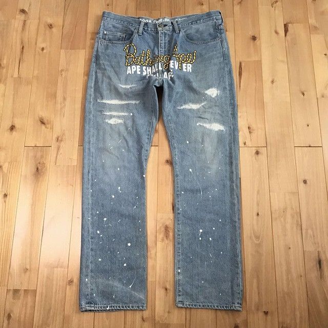 Bape BAPE DAMAGED Rope logo Slim taper denim pants ★size XL Size US 36 / EU 52 - 1 Thumbnail