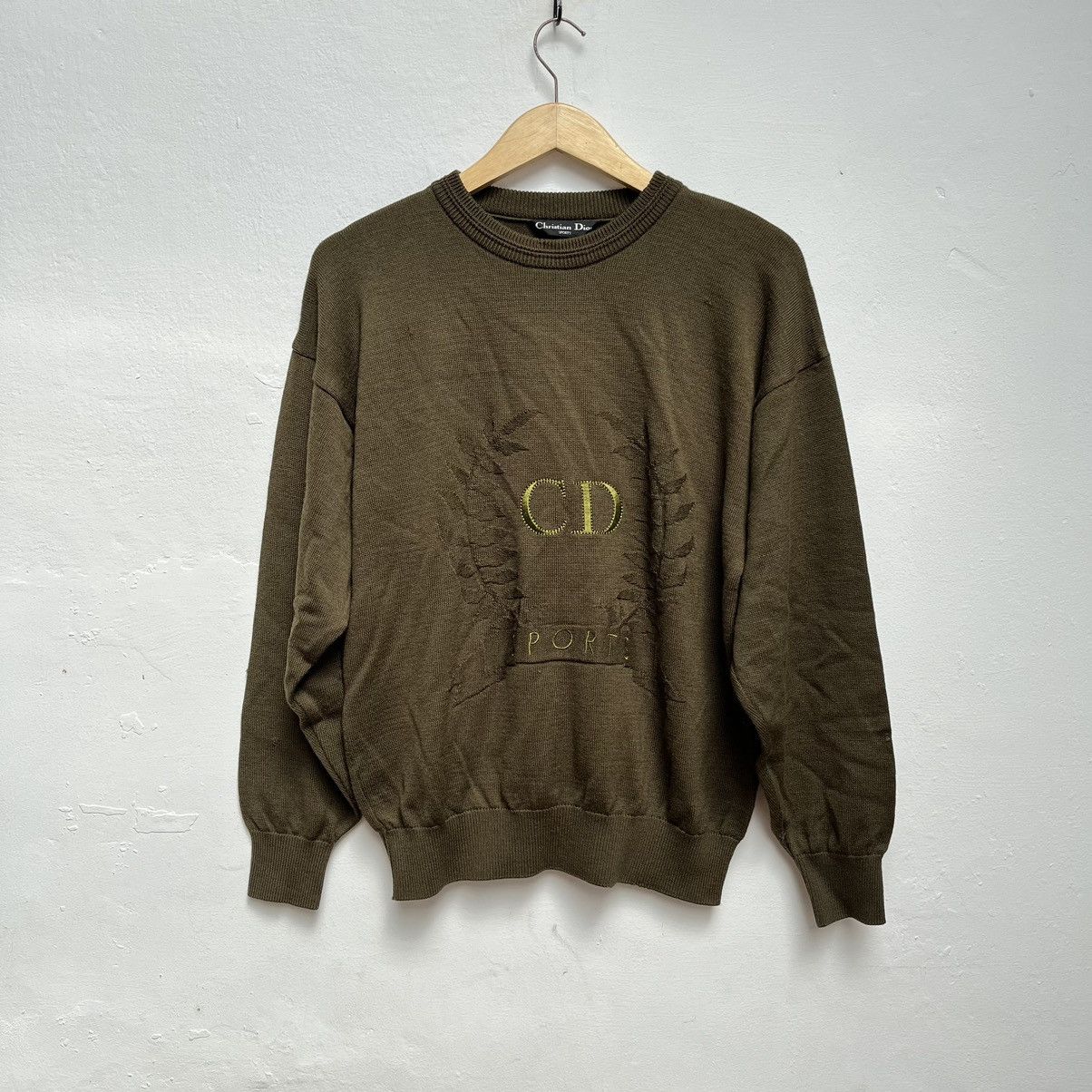 image of Christian Dior Monsieur Christian Dior Sports Knitwear Big Logo in Army Green, Men's (Size Medium)