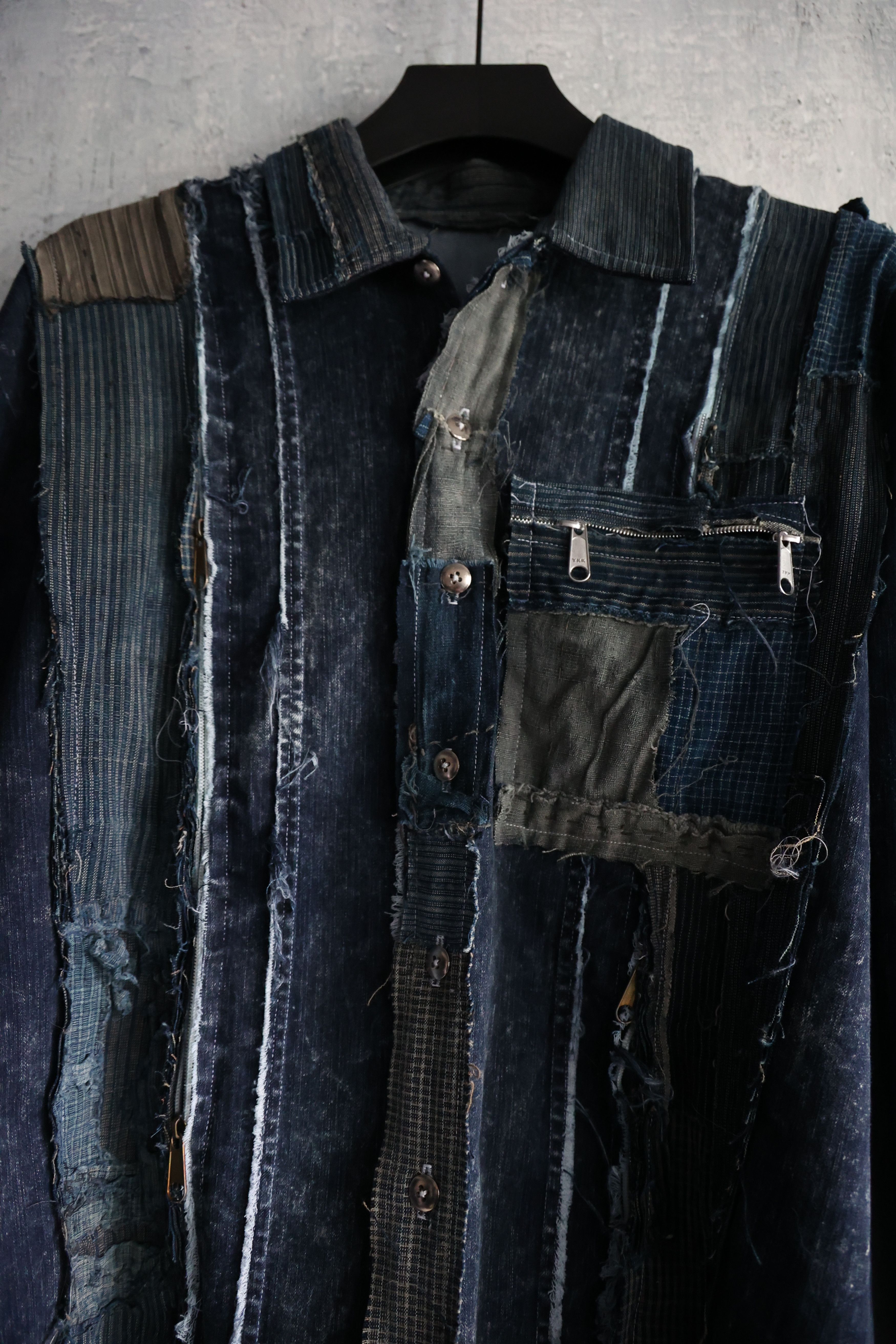 Hana Indigo Washed denim shirt assembly with Boro vintage japan fabric Size US M / EU 48-50 / 2 - 3 Thumbnail