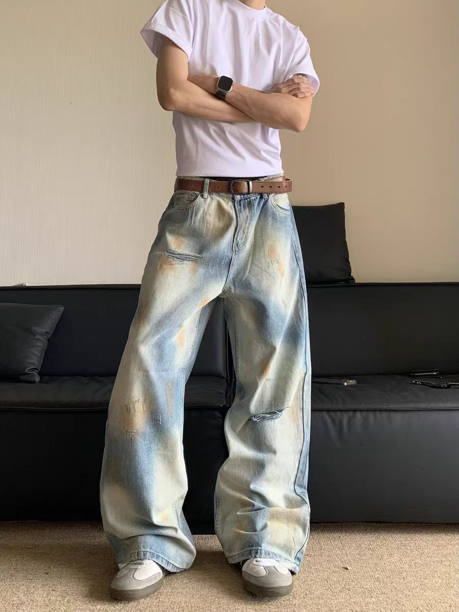 Japanese Brand × Jean Yellow clay-dyed ripped straight leg washed jeans Size US 34 / EU 50 - 5 Thumbnail