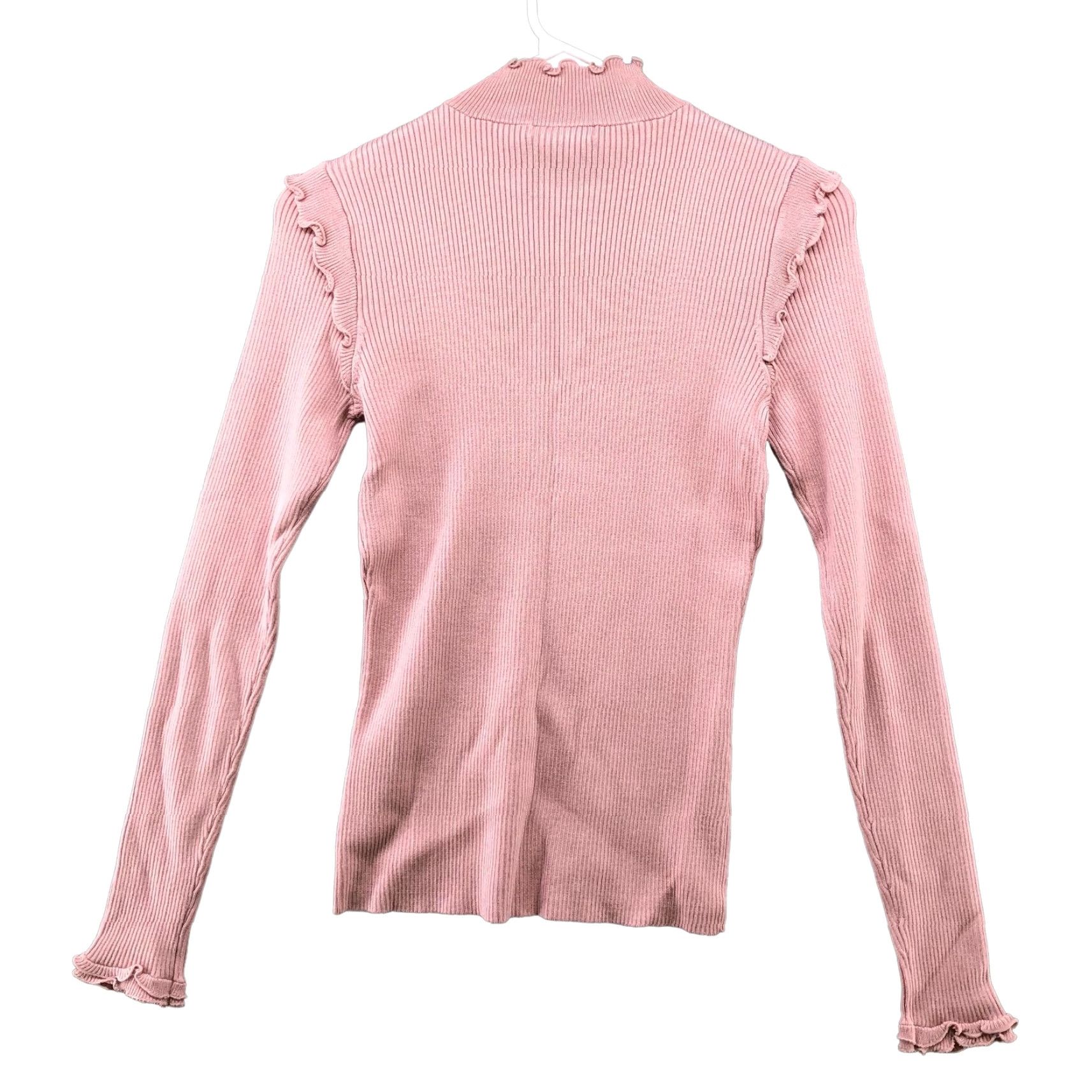 Vintage Hooked Up by IOT Sweater Womens M Pink Mock Neck Ribbed Fitted Ruffle Pullover Knit Stretch NWT Solid Size M / US 6-8 / IT 42-44 - 2 Thumbnail