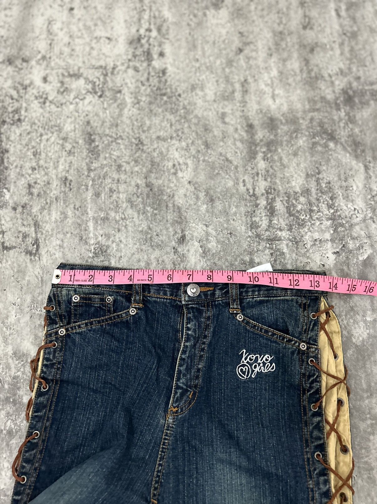 If Six Was Nine × Le Grande Bleu (L.G.B.) × Tornado Mart Xoxo Love Girls Side Straps Flare Cropped Jeans Size 27" / US 4 / IT 40 - 14 Thumbnail