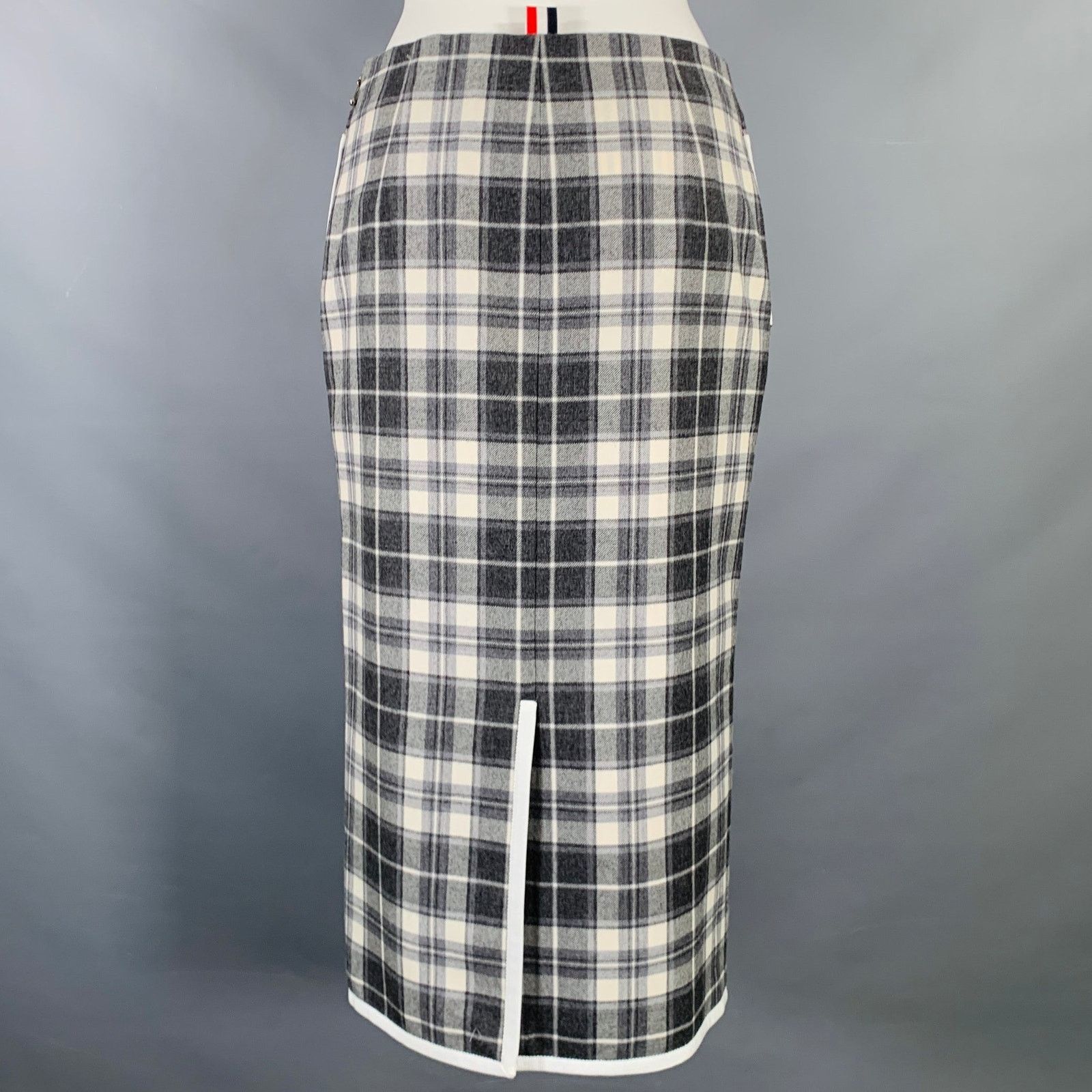 Thom Browne THOM BROWNE Grey Cream Wool Plaid Pencil Mid-Calf Skirt Size 25" / US 0 / IT 36 - 3 Thumbnail