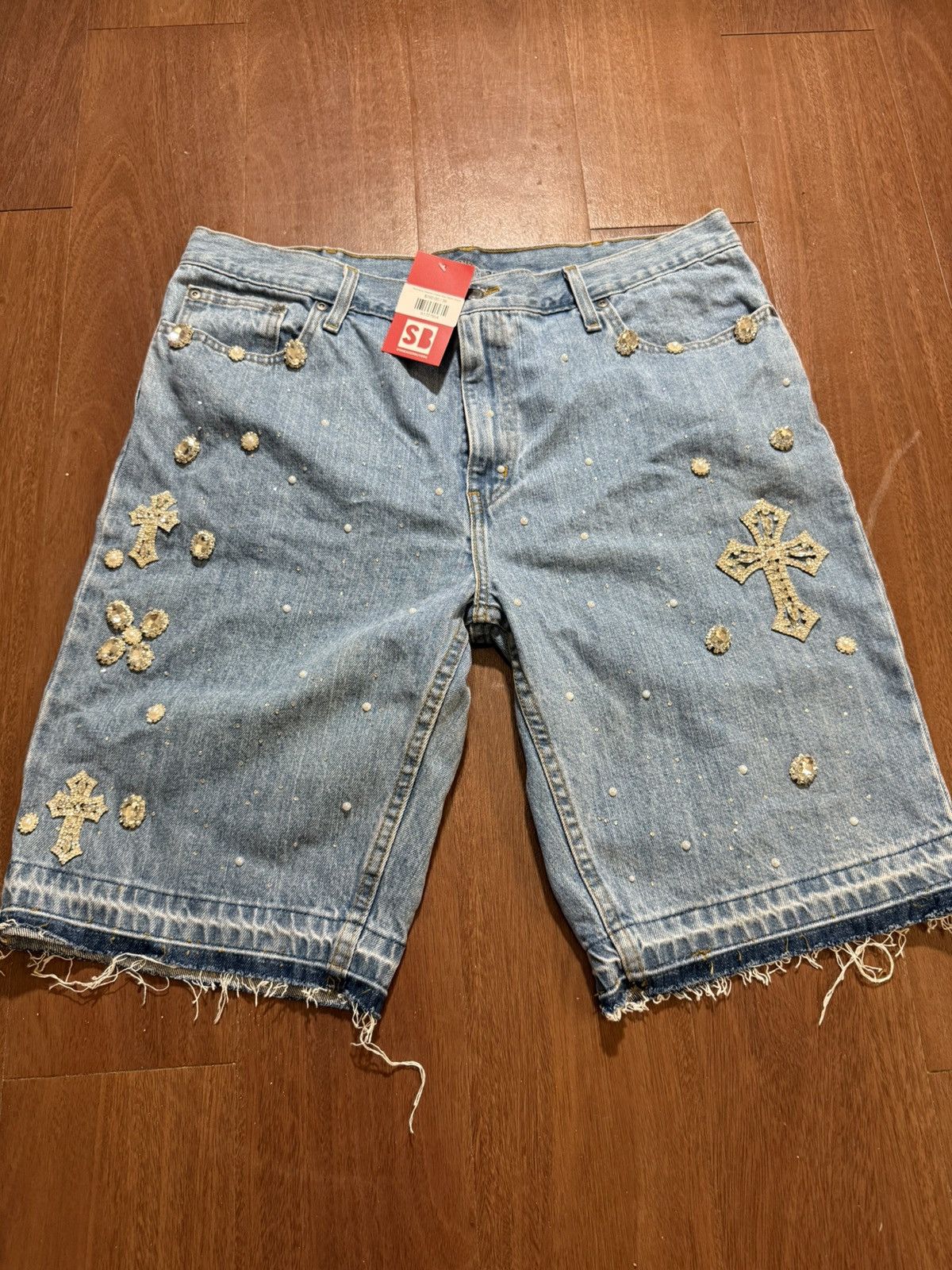 Other Billionaire Dreams Crystal Blue Denim Shorts Size US 38 / EU 54 - 1 Thumbnail