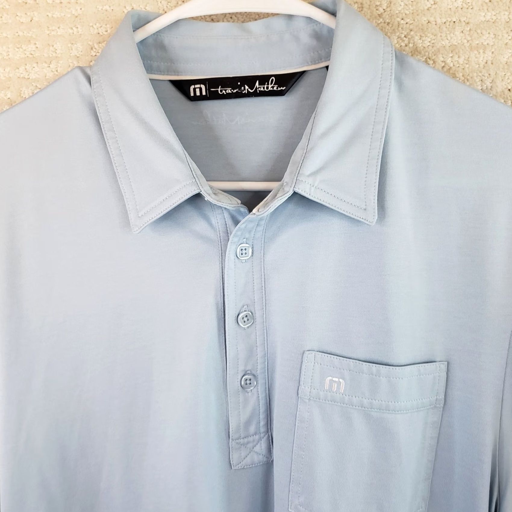TravisMathew Travis Mathew Mens M Polo Shirt Short Sleeve Collared Logo Pima Cotton Poly Blue Black Shirt Mens M Polo Shirt Size US M / EU 48-50 / 2 - 3 Thumbnail