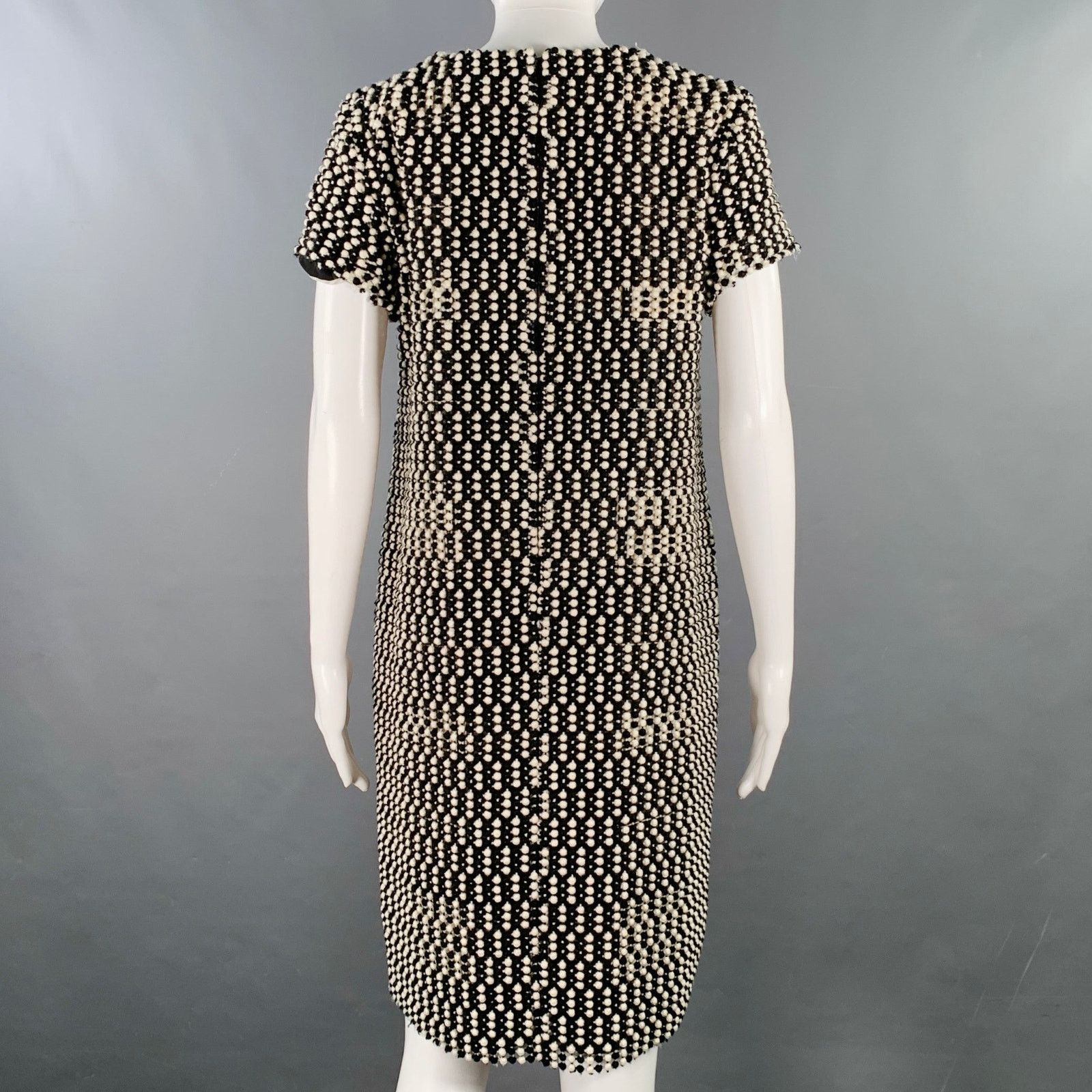 Brooks Brothers Black Fleece BLACK FLEECE Black White Wool Blend Textured Shift Dress Size M / US 6-8 / IT 42-44 - 4 Thumbnail