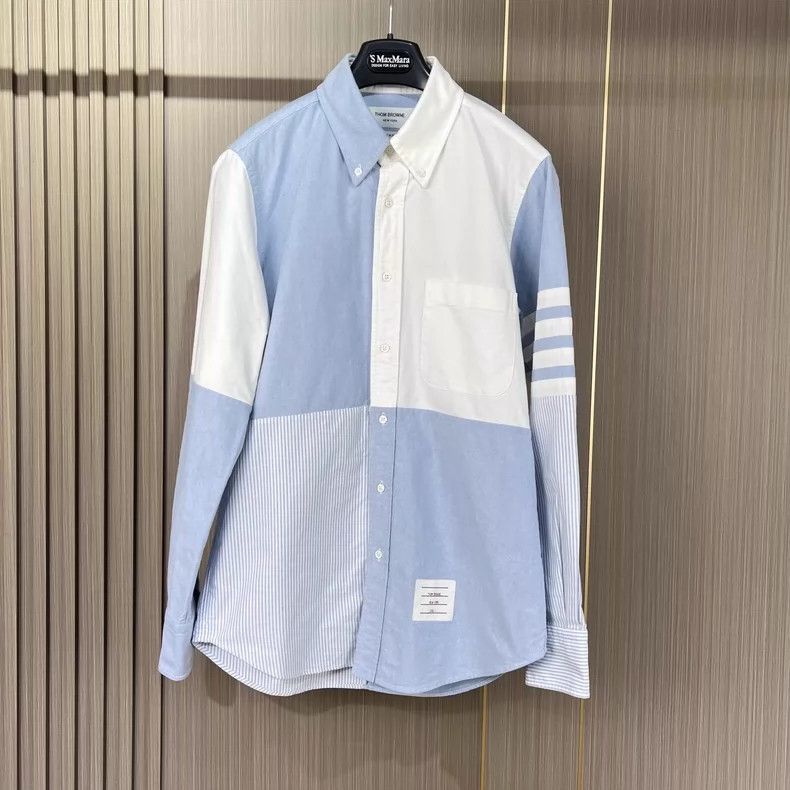 Thom Browne Thom Browne size1 White and blue four-bar shirt Size US S / EU 44-46 / 1 - 1 Thumbnail