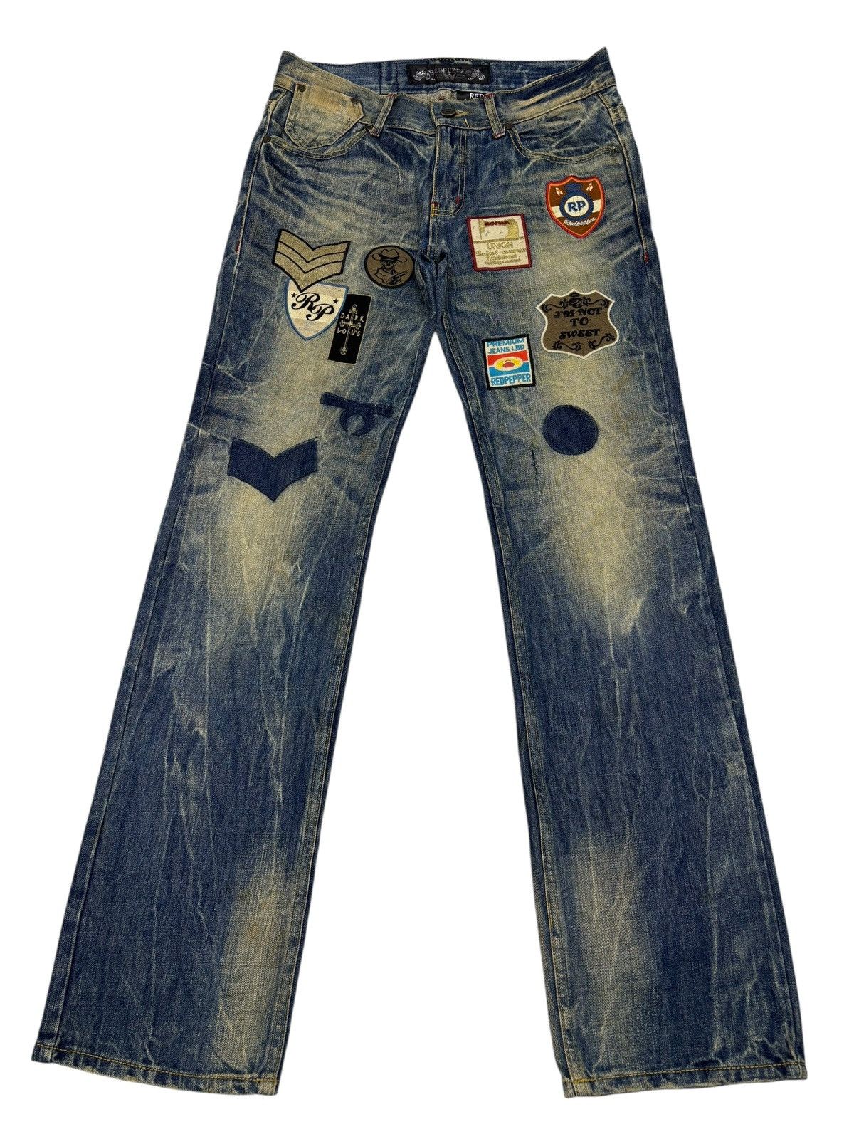 If Six Was Nine Rare Red Pepper Japan Patchwork Denim Jeans Size US 32 / EU 48 - 1 Thumbnail