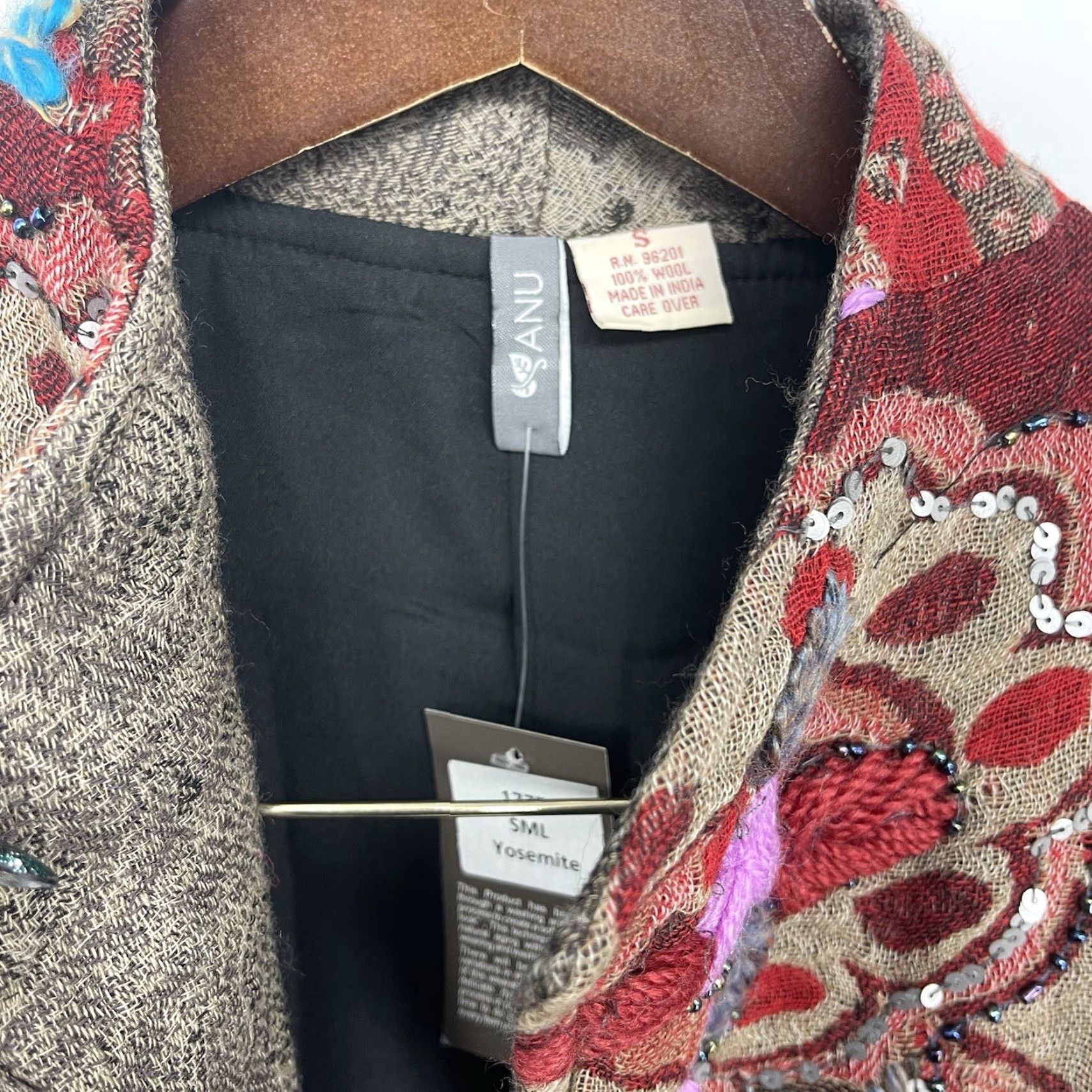 Vintage Anu Wool Sweater Women Small Floral Patchwork Cardigan Casual Brown Bohemian Size S / US 4 / IT 40 - 3 Thumbnail