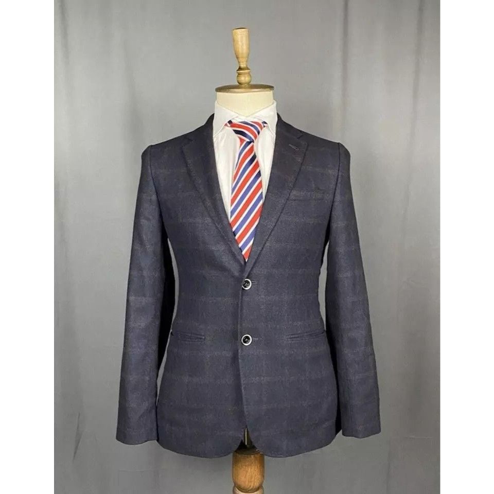 Ted Baker MINT! Ted Baker Men's Blue Wool Checked Blazer Sportcoat Jac Size 48R - 1 Thumbnail