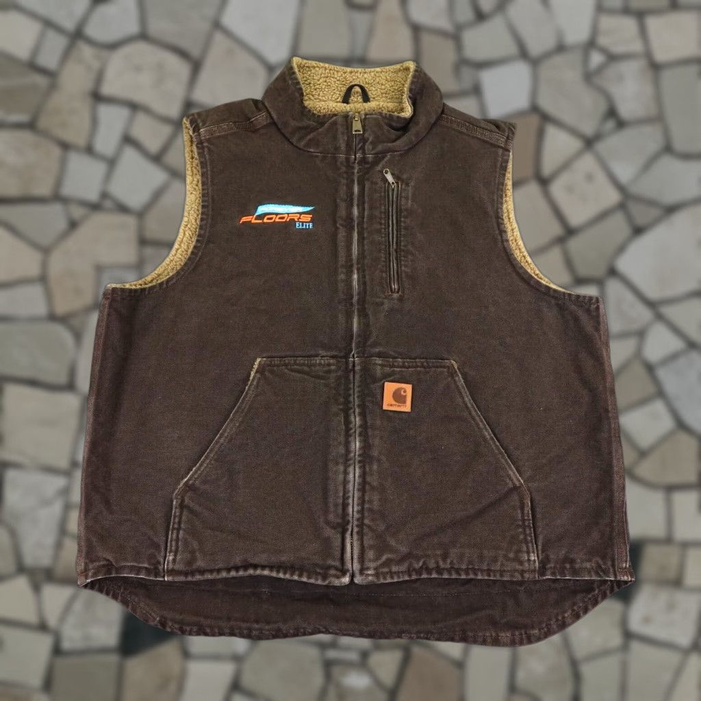 Carhartt Carhartt Vest Mens Large Brown Sandstone Sherpa Lined Mock Neck Canvas Zip Up Size US L / EU 52-54 / 3 - 1 Thumbnail
