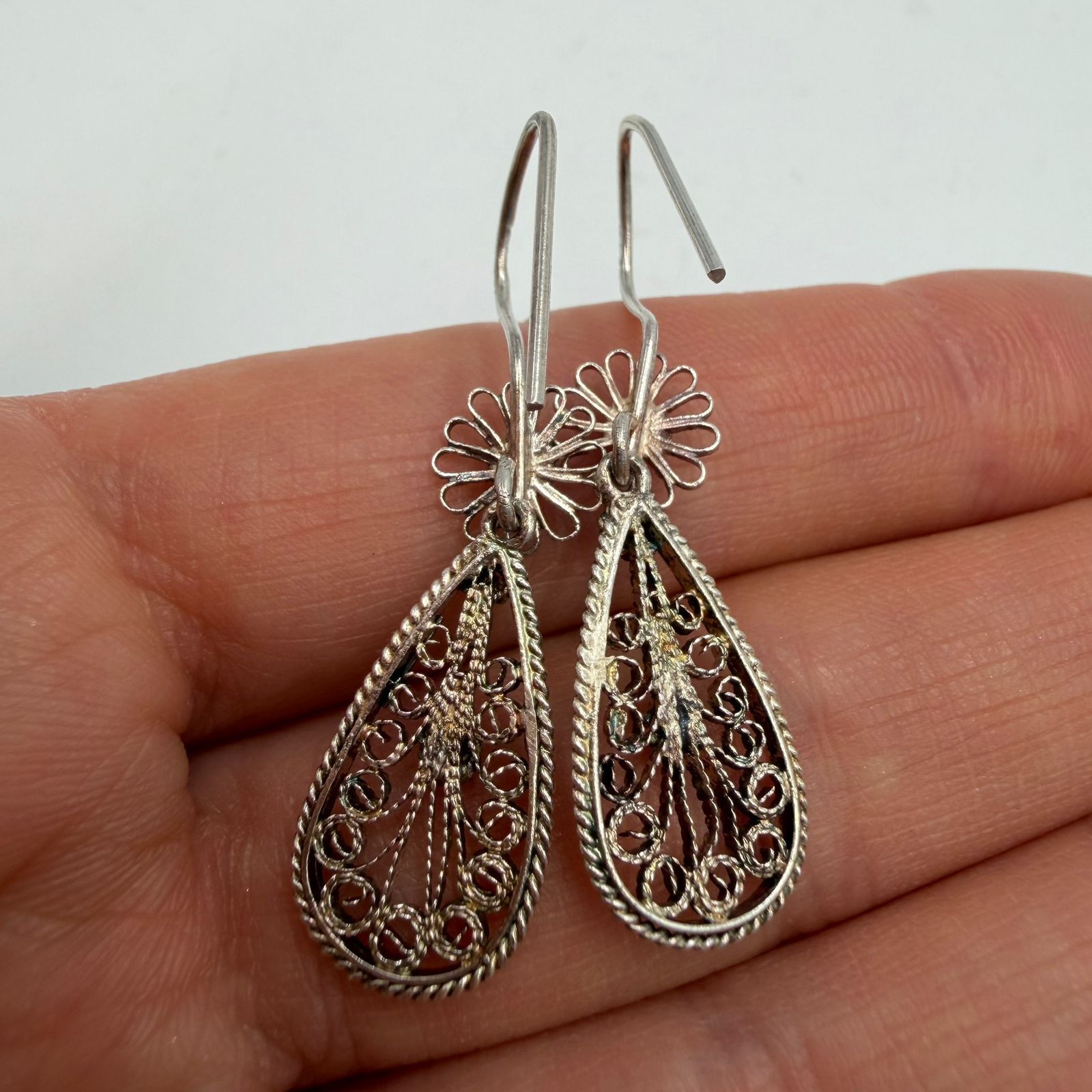 Sterling Silver Vintage 925 Sterling Silver Filigree Teardrop Earrings Size ONE SIZE - 3 Thumbnail