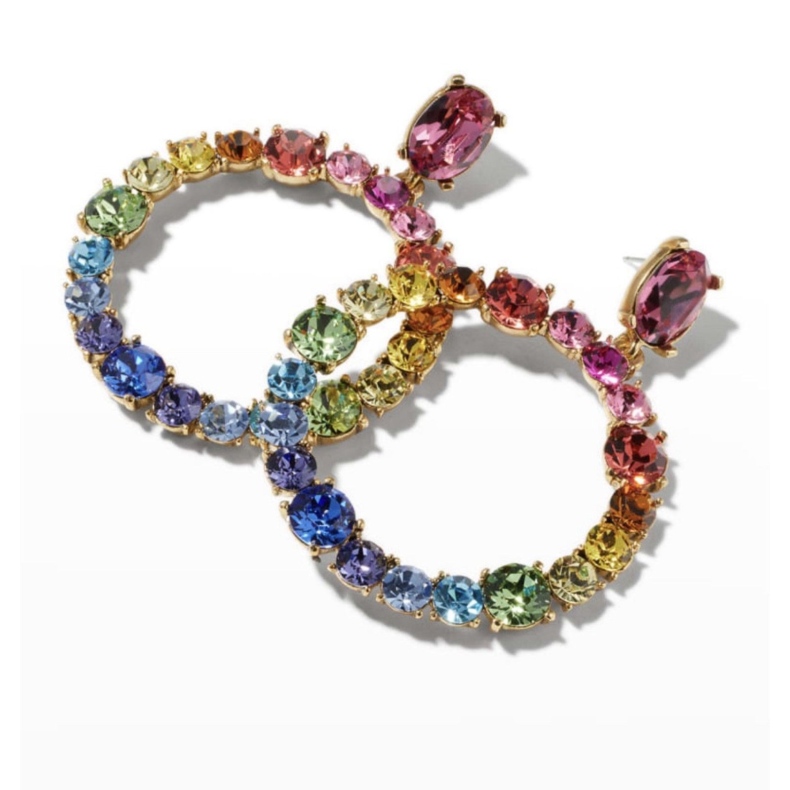 Oscar De La Renta OSCAR DE LA RENTA rainbow Crystal Gold Plated Hoop Earrings Size ONE SIZE - 2 Thumbnail