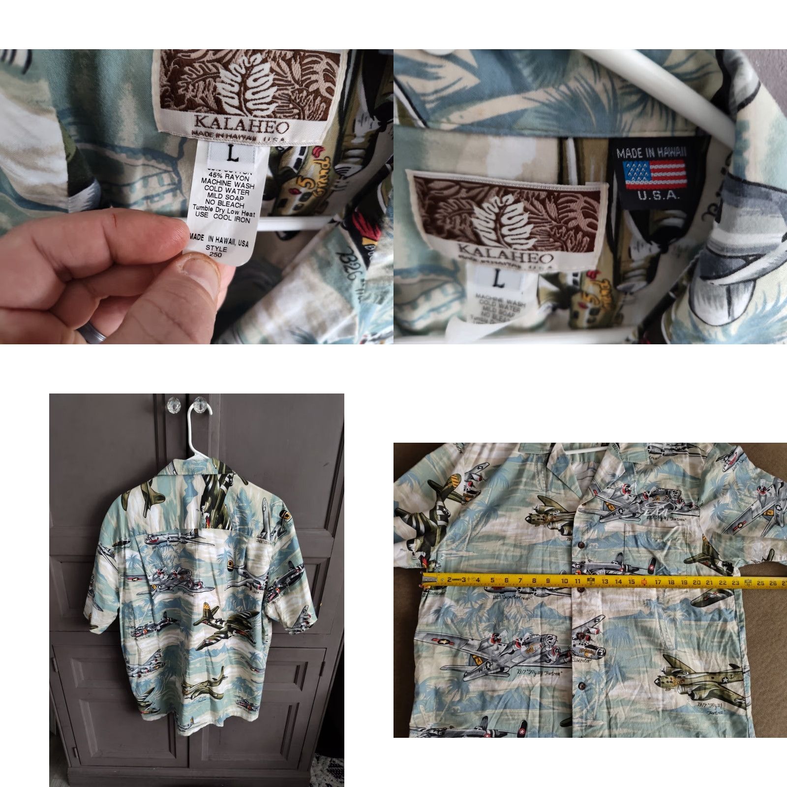 Vintage VINTAGE Kalaheo Men's L Hawaiian WWII Bomber Airplane Print Short Sleeve Button-Up Shirt Made in USA Size US L / EU 52-54 / 3 - 8 Thumbnail