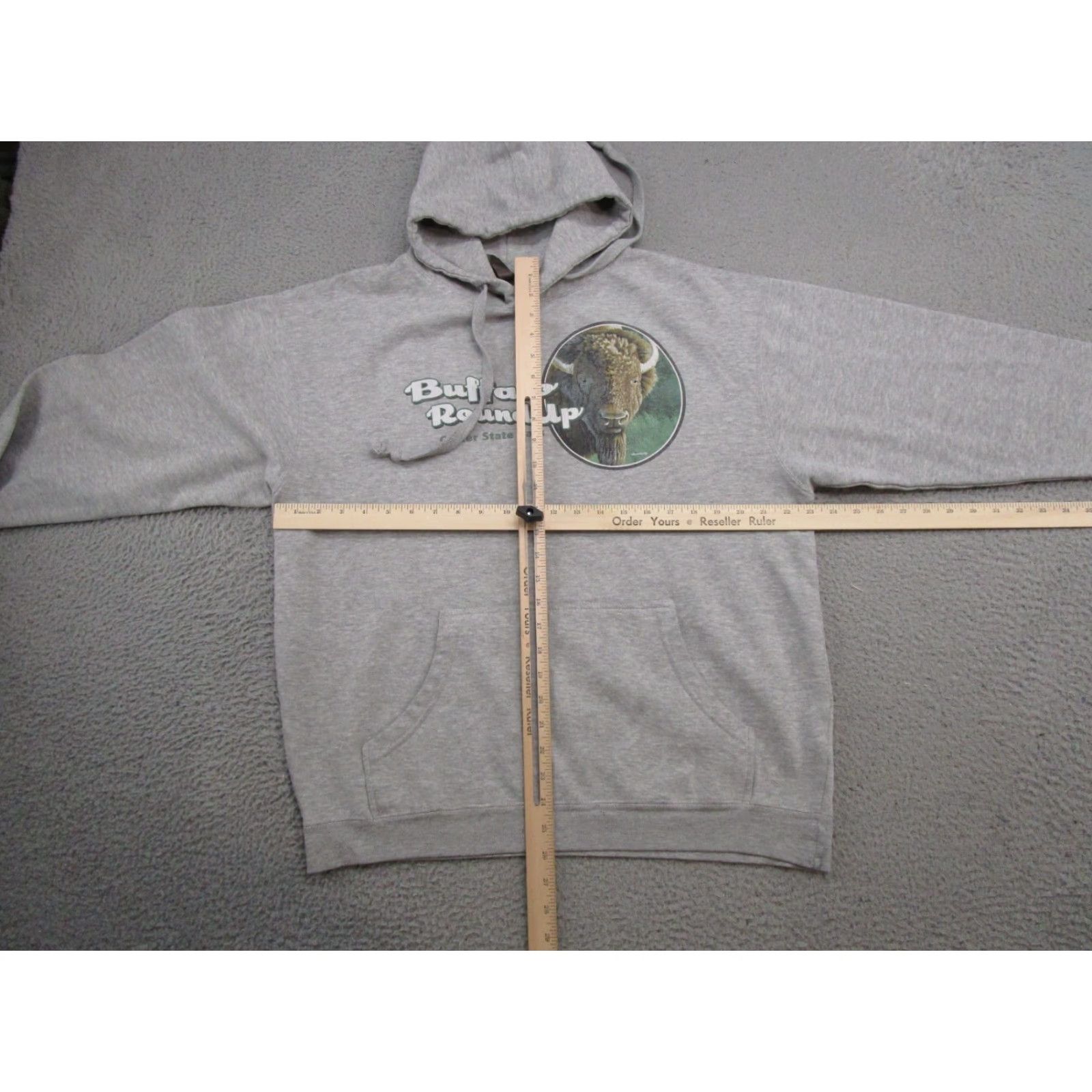 Vintage Custer State Park Buffalo Round Up Graphic Hoodie Adult Mens Size L Y2K Read Ouray Gray Fur Sleeve Long Sleeve Sports Hooded Pullover All Seasons Size US L / EU 52-54 / 3 - 6 Thumbnail
