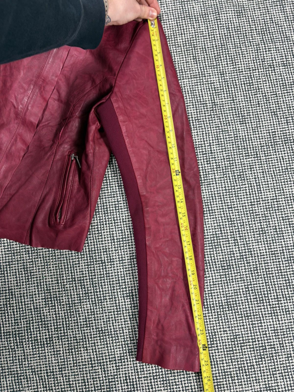 Genuine Leather avant garde asymmetric leather zip jacket pink burgundy Size XS / US 0-2 / IT 36-38 - 11 Thumbnail